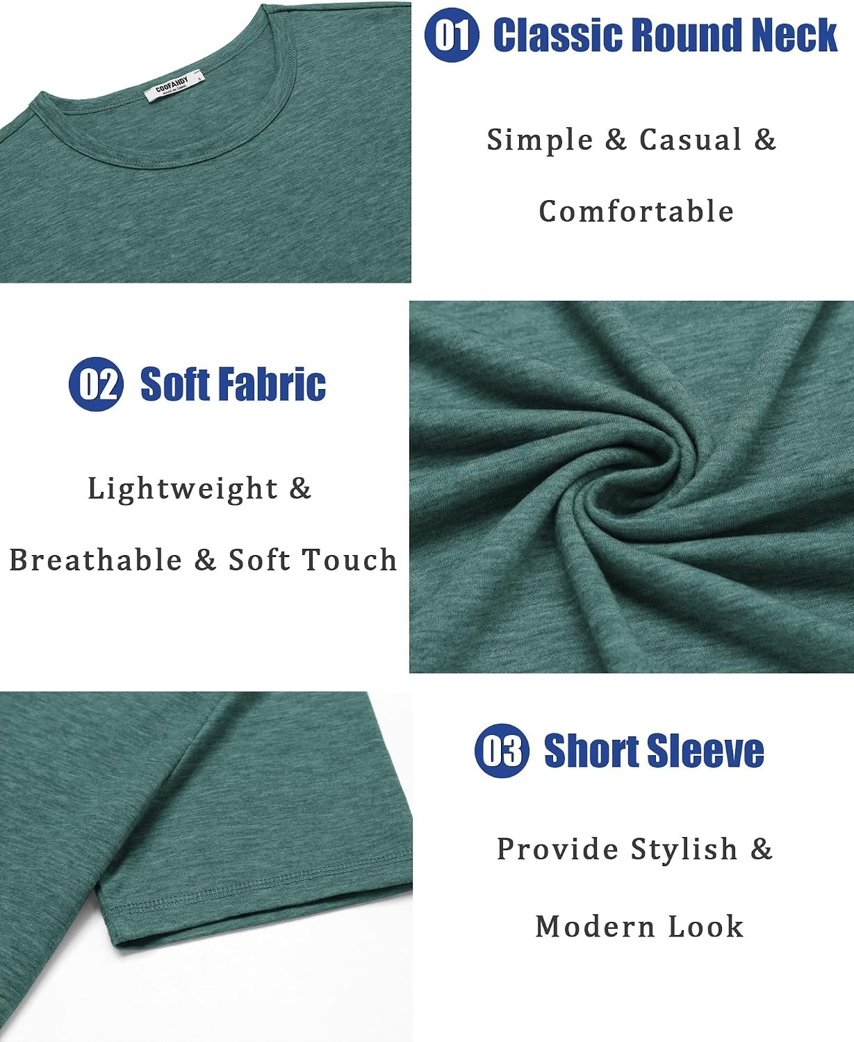 image:imageCOOFANDY Mens T Shirts Short Sleeve Soft Crew Neck Lightweight Tee Shirts Casual Summer Basic TopsGreen
