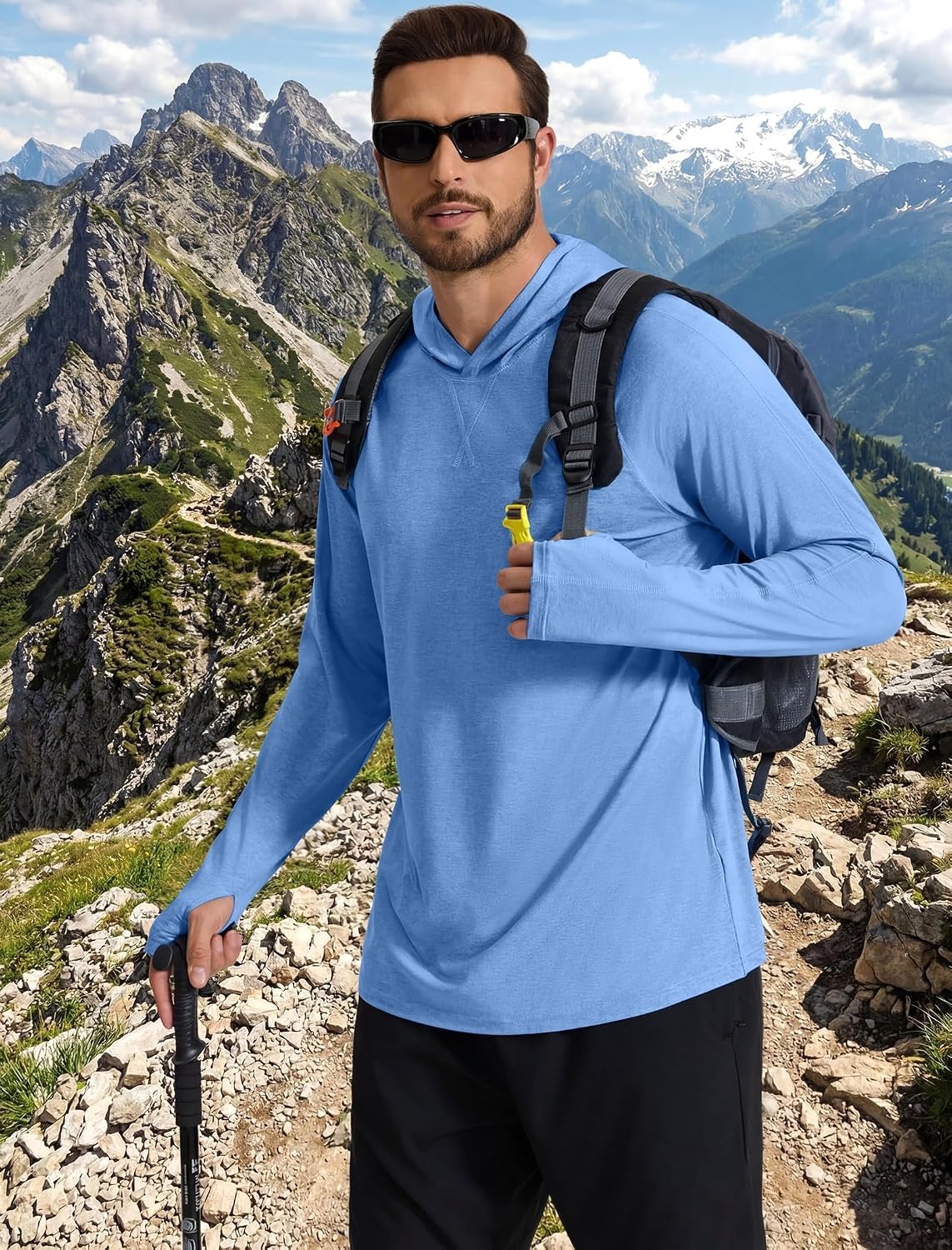 image:imageCOOFANDY Mens UPF 50 Fishing Shirt Lightweight Quick Dry UV Sun Protection Hoodie Long Sleeve SPF Hiking Running Rash GuardAlight Blue