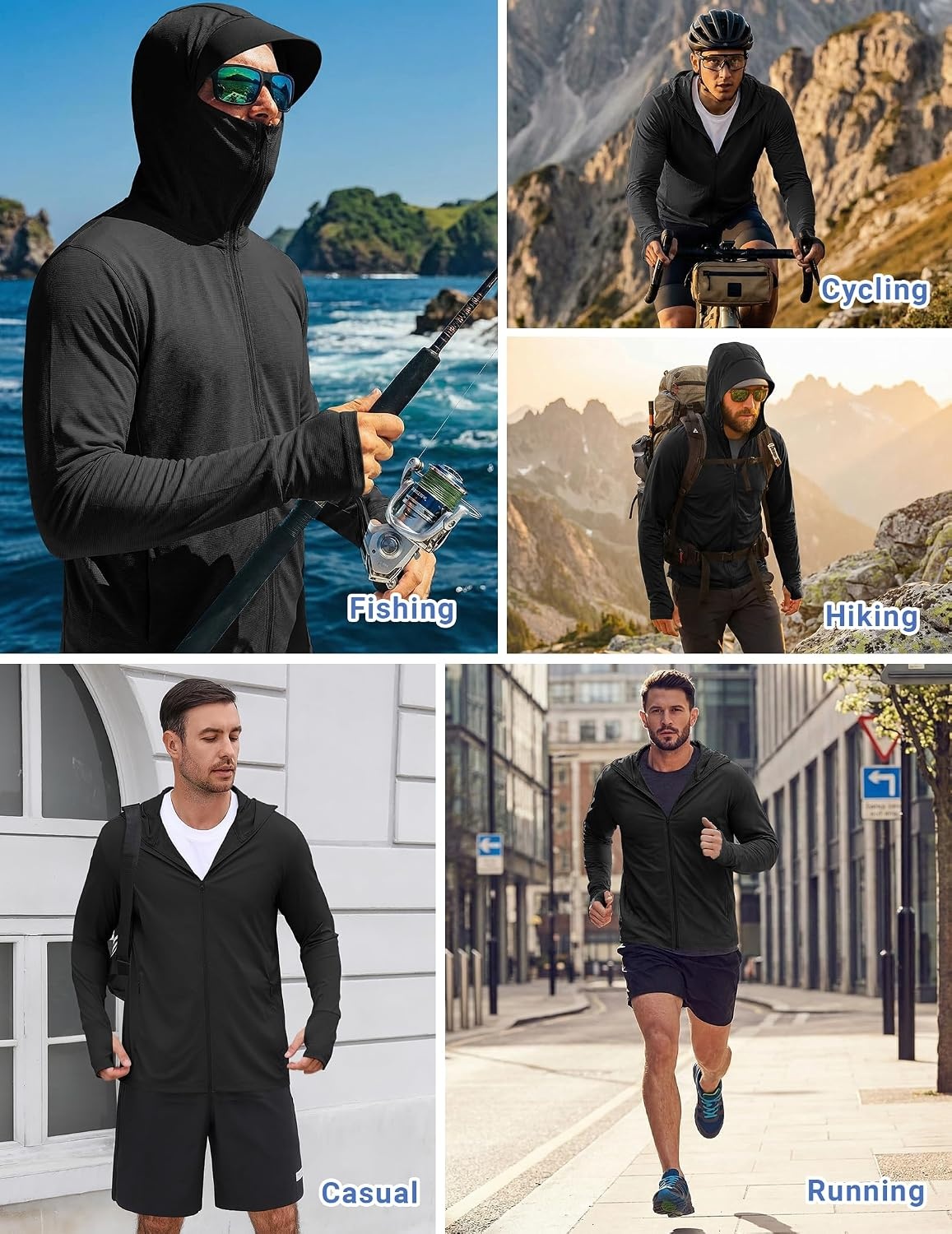 image:imageCOOFANDY Mens UPF 50 Sun Protection Hoodie Zip Up Lightweight UV Jacket Long Sleeve Sun Shirt Running Fishing Hiking OutdoorBlack