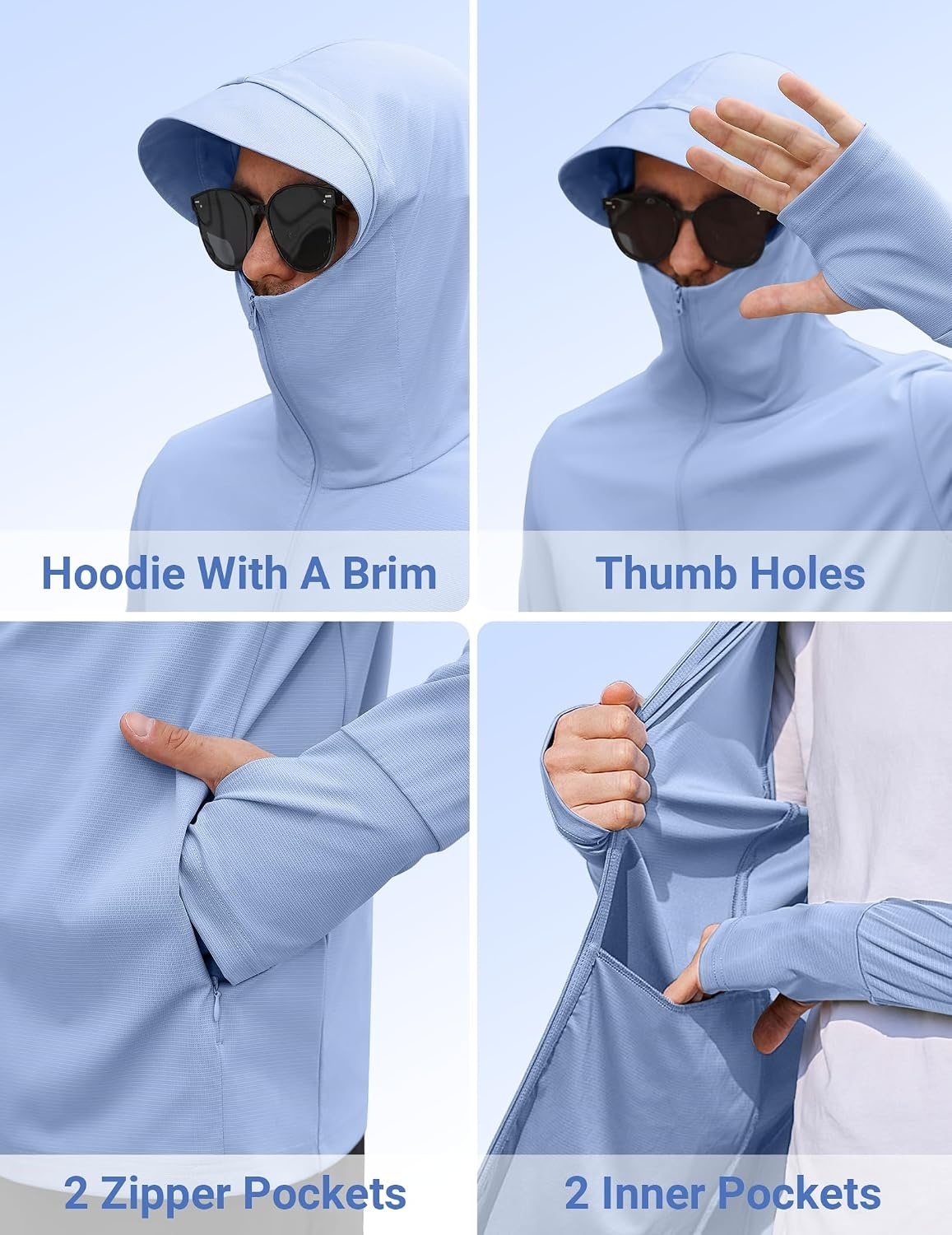 image:imageCOOFANDY Mens UPF 50 Sun Protection Hoodie Zip Up Lightweight UV Jacket Long Sleeve Sun Shirt Running Fishing Hiking OutdoorLight Blue