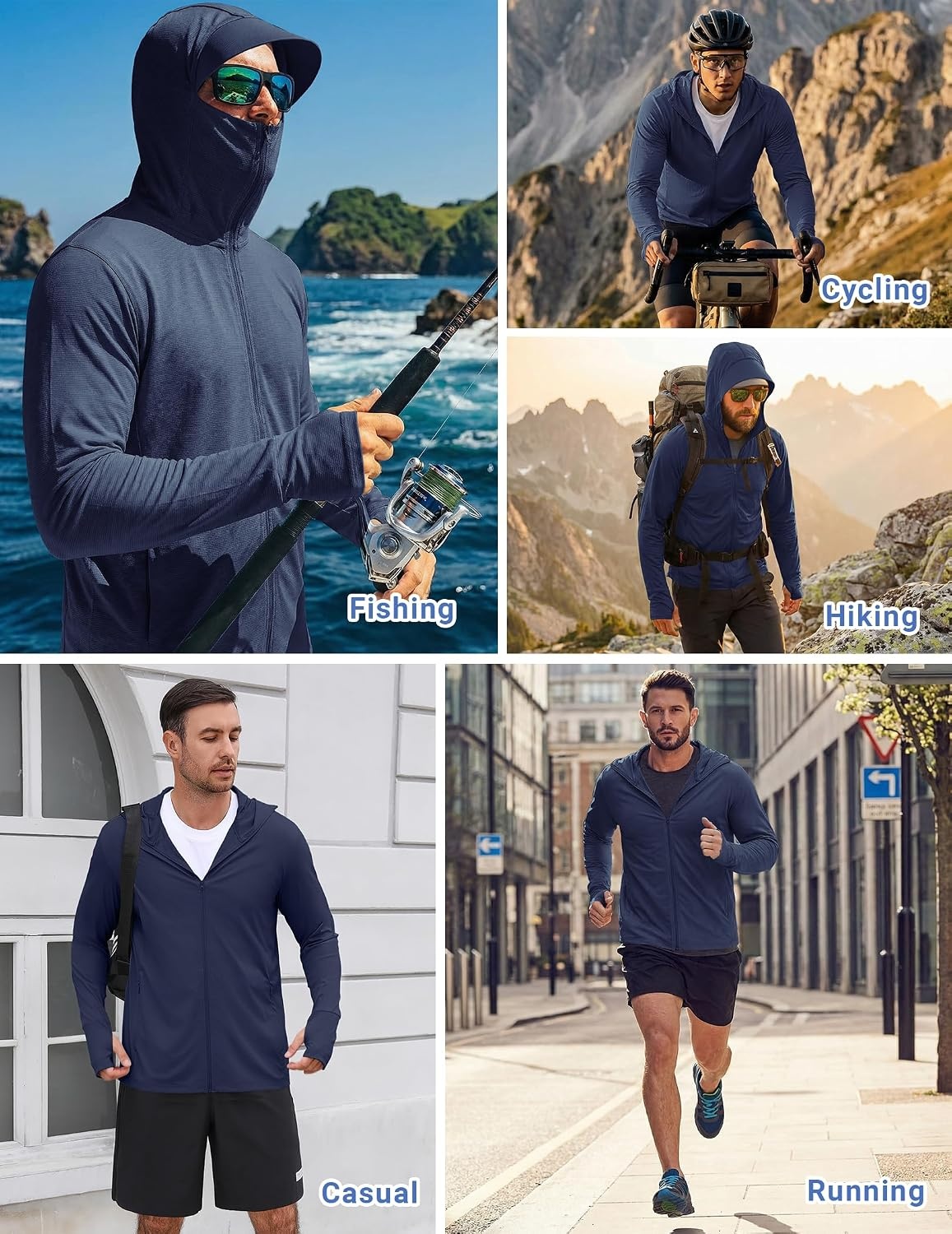 image:imageCOOFANDY Mens UPF 50 Sun Protection Hoodie Zip Up Lightweight UV Jacket Long Sleeve Sun Shirt Running Fishing Hiking OutdoorNavy Blue