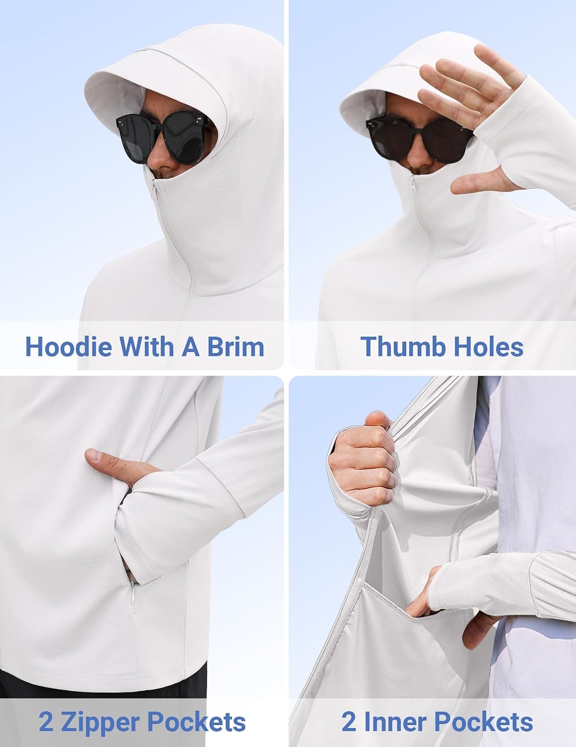 image:imageCOOFANDY Mens UPF 50 Sun Protection Hoodie Zip Up Lightweight UV Jacket Long Sleeve Sun Shirt Running Fishing Hiking OutdoorWhite