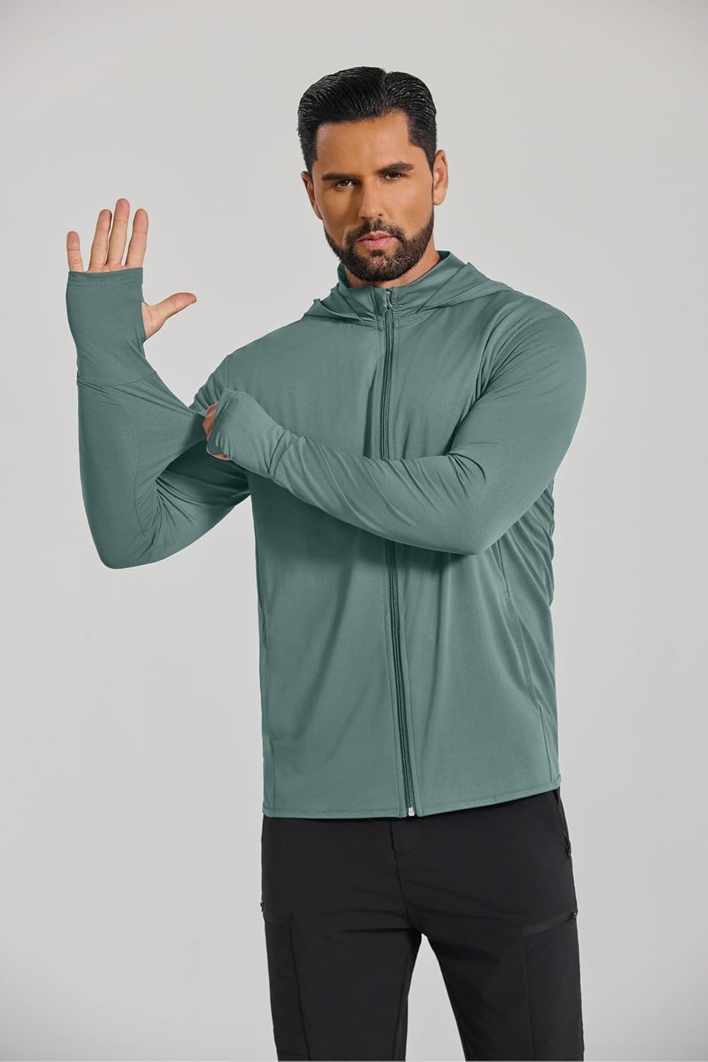 image:imageCOOFANDY Mens UPF 50 Sun Protection Lightweight Full Zip Hoodie Jacket Long Sleeve Fishing Hiking Performance ShirtGrey Green
