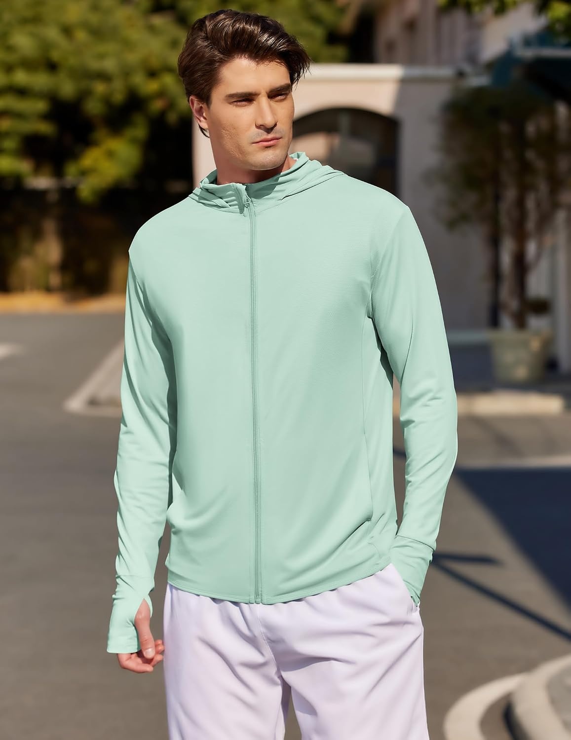 image:imageCOOFANDY Mens UPF 50 Sun Protection Lightweight Full Zip Hoodie Jacket Long Sleeve Fishing Hiking Performance ShirtLight Green