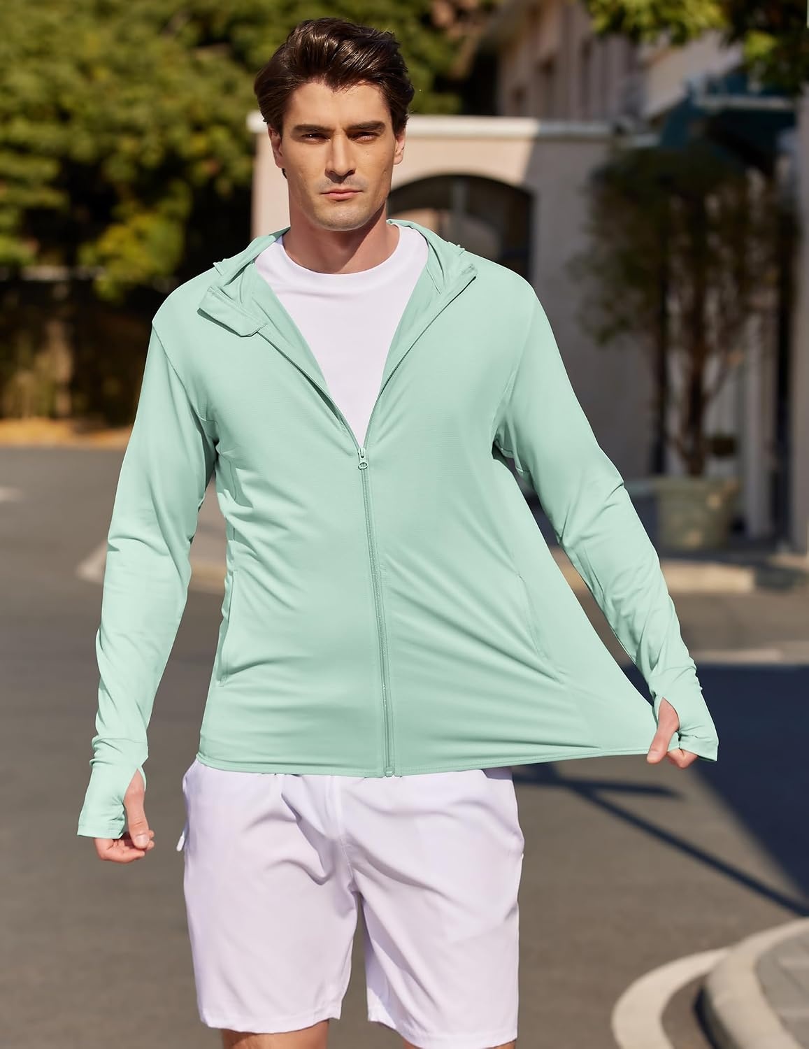 image:imageCOOFANDY Mens UPF 50 Sun Protection Lightweight Full Zip Hoodie Jacket Long Sleeve Fishing Hiking Performance ShirtLight Green