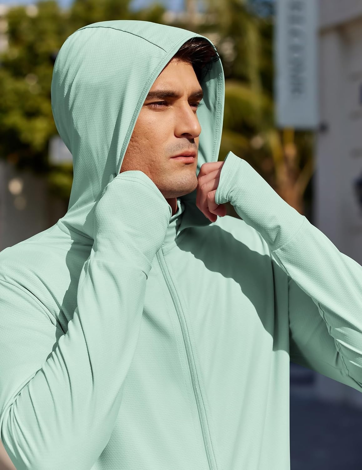 image:imageCOOFANDY Mens UPF 50 Sun Protection Lightweight Full Zip Hoodie Jacket Long Sleeve Fishing Hiking Performance ShirtLight Green