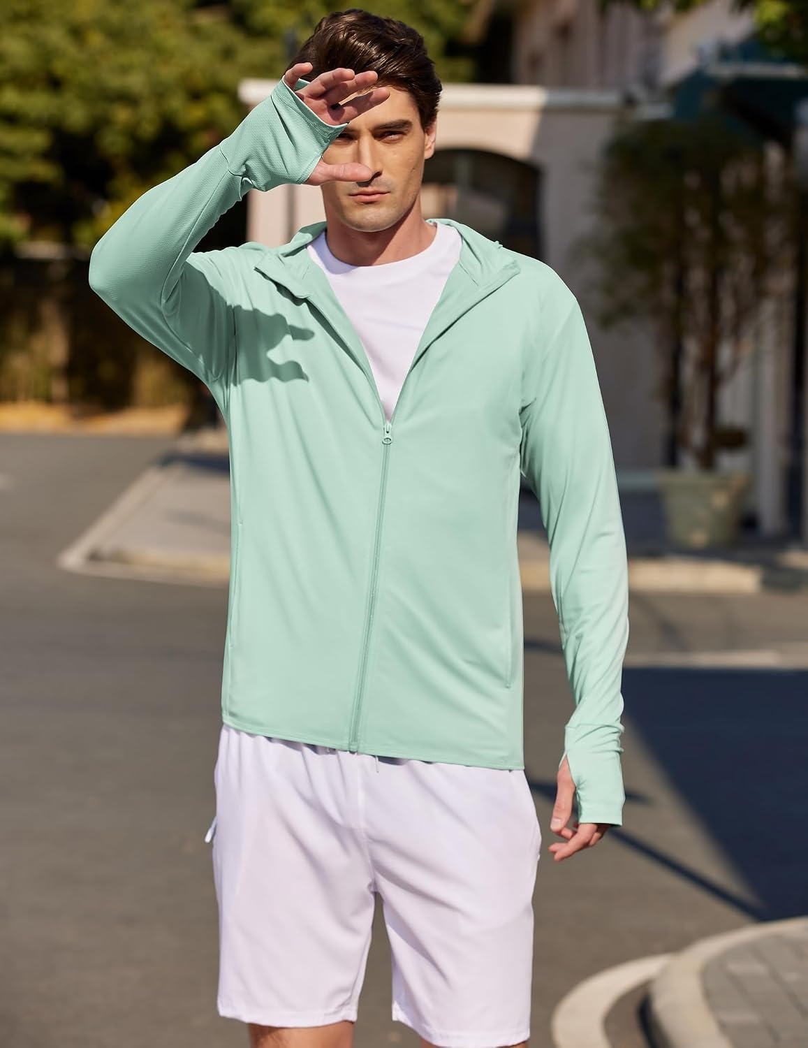 image:imageCOOFANDY Mens UPF 50 Sun Protection Lightweight Full Zip Hoodie Jacket Long Sleeve Fishing Hiking Performance ShirtLight Green