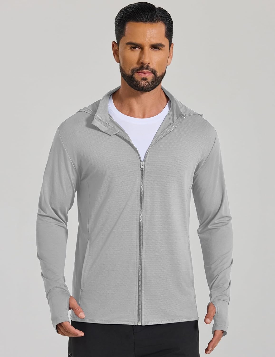 image:imageCOOFANDY Mens UPF 50 Sun Protection Lightweight Full Zip Hoodie Jacket Long Sleeve Fishing Hiking Performance ShirtLight Grey