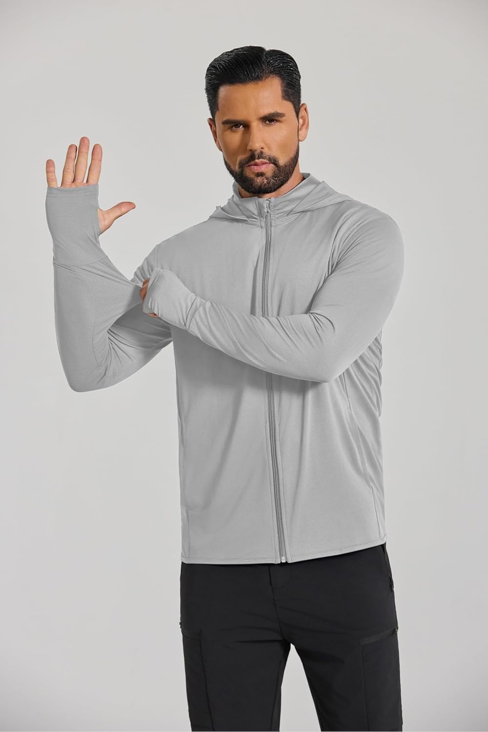 image:imageCOOFANDY Mens UPF 50 Sun Protection Lightweight Full Zip Hoodie Jacket Long Sleeve Fishing Hiking Performance ShirtLight Grey