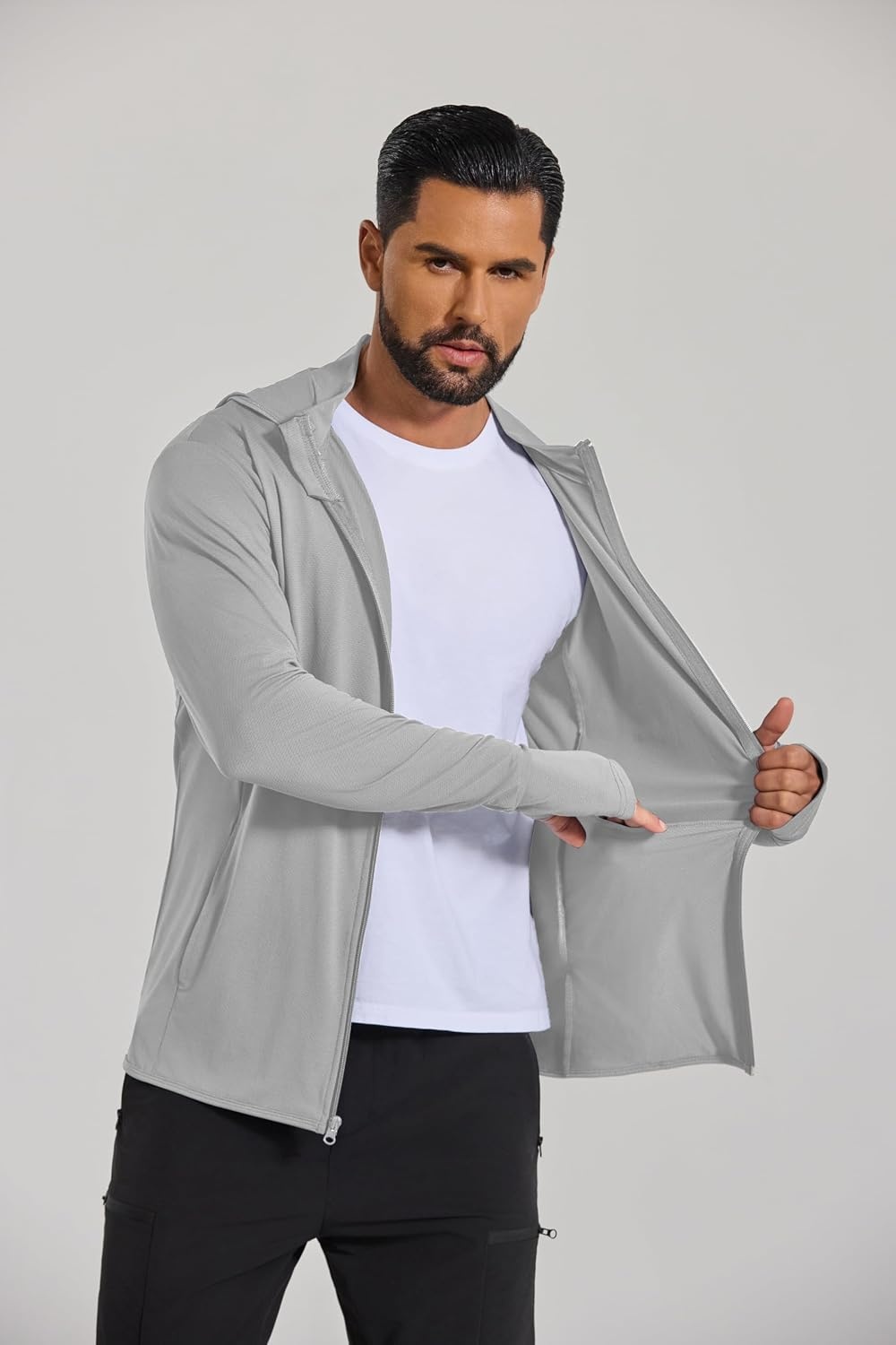 image:imageCOOFANDY Mens UPF 50 Sun Protection Lightweight Full Zip Hoodie Jacket Long Sleeve Fishing Hiking Performance ShirtLight Grey
