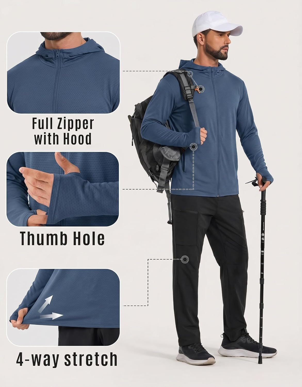 image:imageCOOFANDY Mens UPF 50 Sun Protection Lightweight Full Zip Hoodie Jacket Long Sleeve Fishing Hiking Performance ShirtNavy Blue
