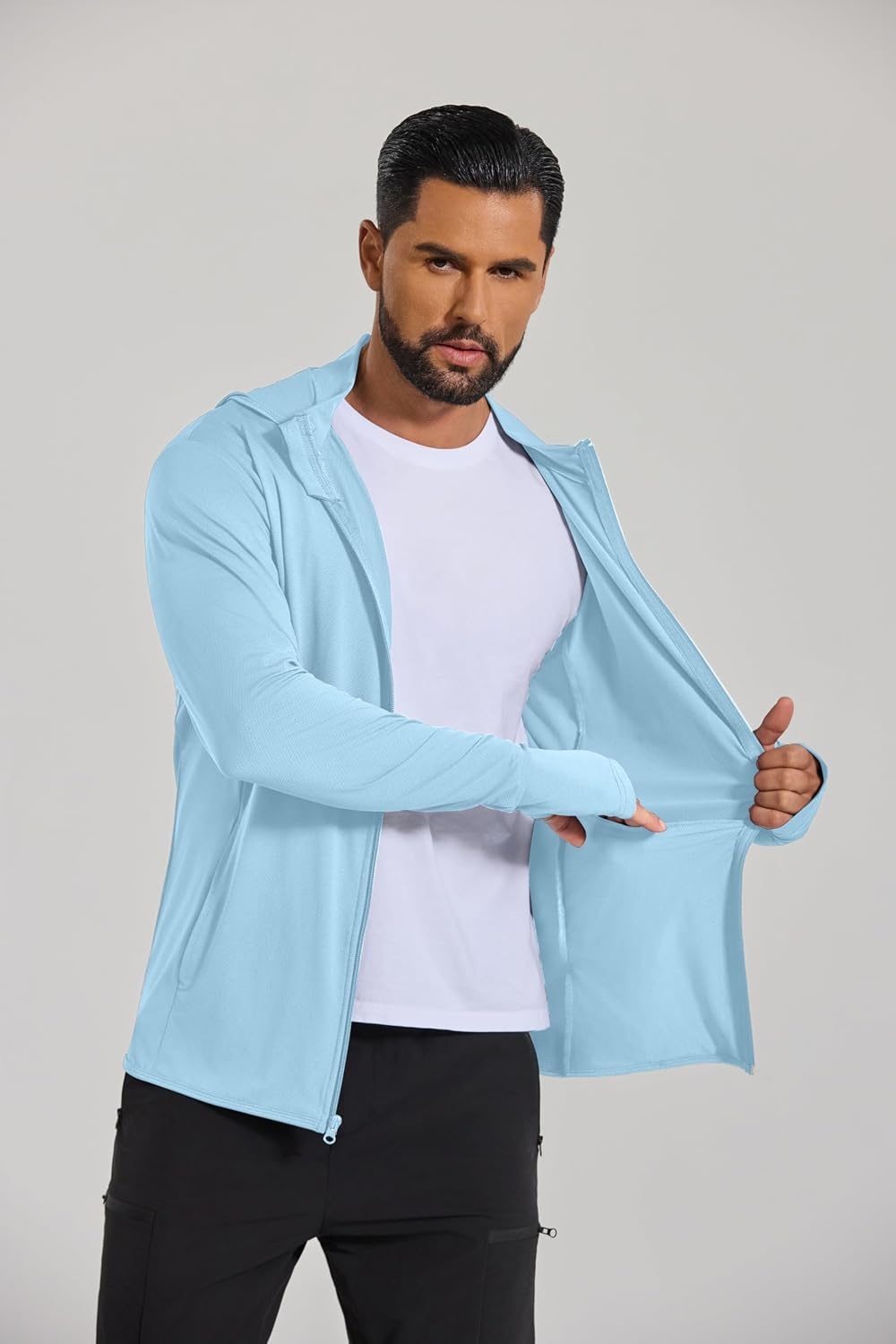 image:imageCOOFANDY Mens UPF 50 Sun Protection Lightweight Full Zip Hoodie Jacket Long Sleeve Fishing Hiking Performance ShirtSky Blue