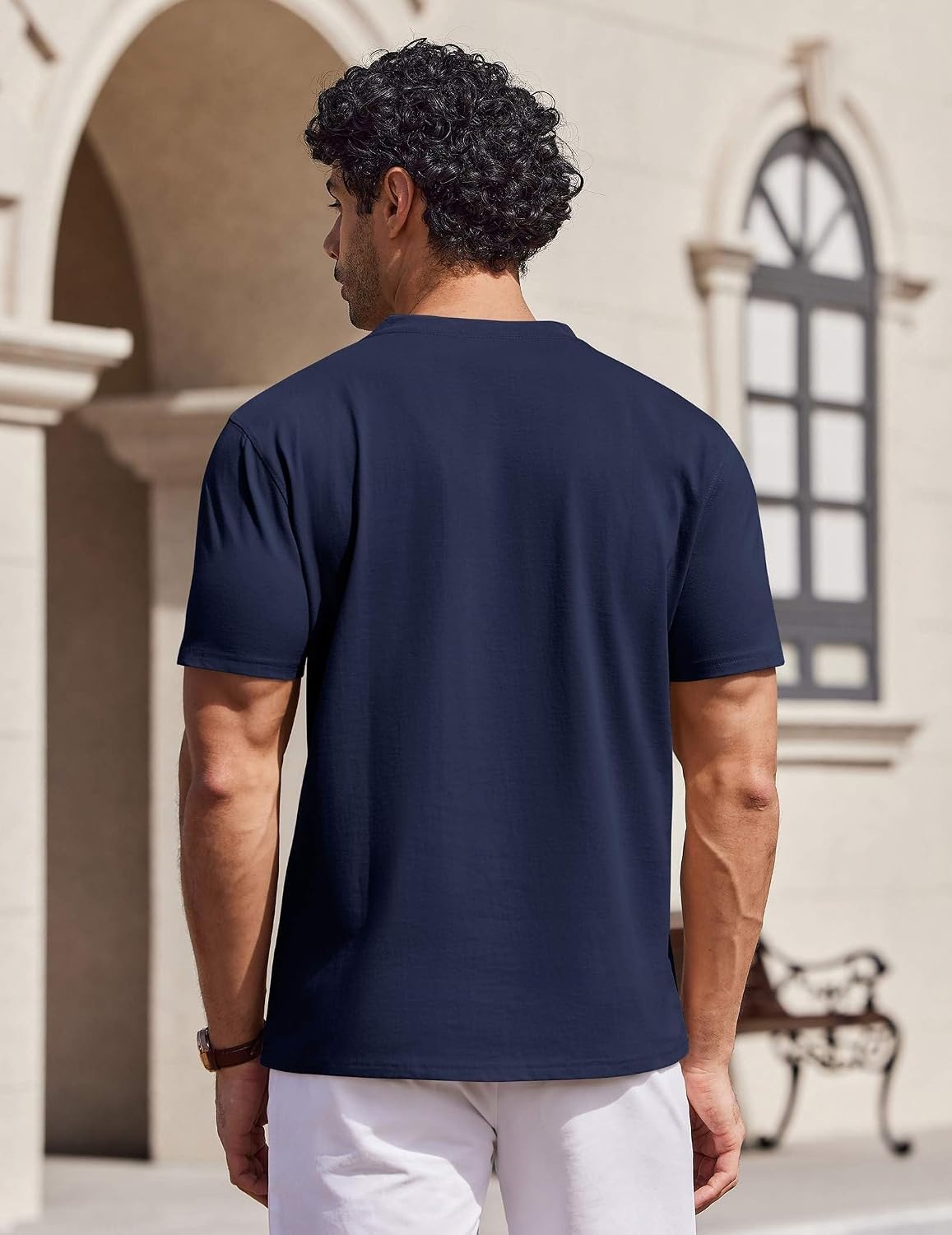 image:imageCOOFANDY Mens V Neck T Shirts Short Sleeve Plain Casual Cotton Basic Pullover TeesNavy Blue