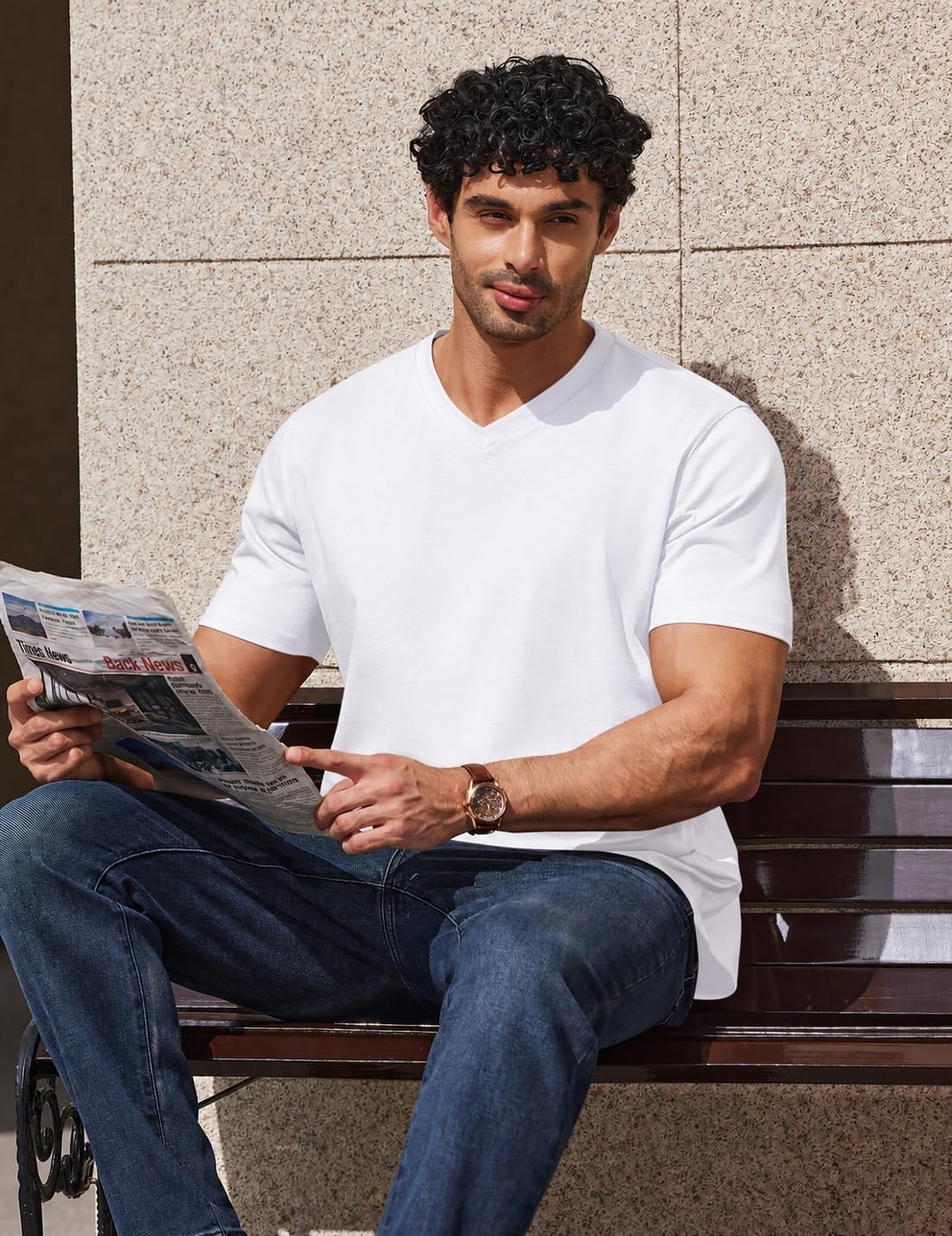 image:imageCOOFANDY Mens V Neck T Shirts Short Sleeve Plain Casual Cotton Basic Pullover TeesWhite