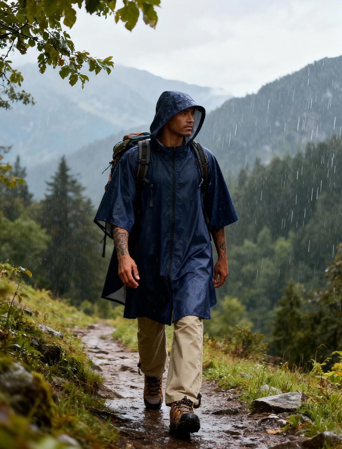 image:imageCOOFANDY Rain Ponchos for Adults Full Zip Lightweight Rain Jackets Waterproof Packable Raincoats with Hood Hiking CampingNavy Blue