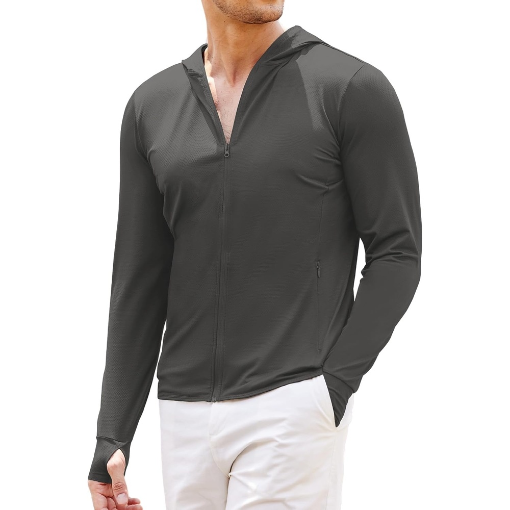 image:imageCOOFANDY FullZip Mens Lightweight Hoodie UPF 50 Breathable Sun Protection Jacket with Pockets for Golf Fishing HikingDark Grey