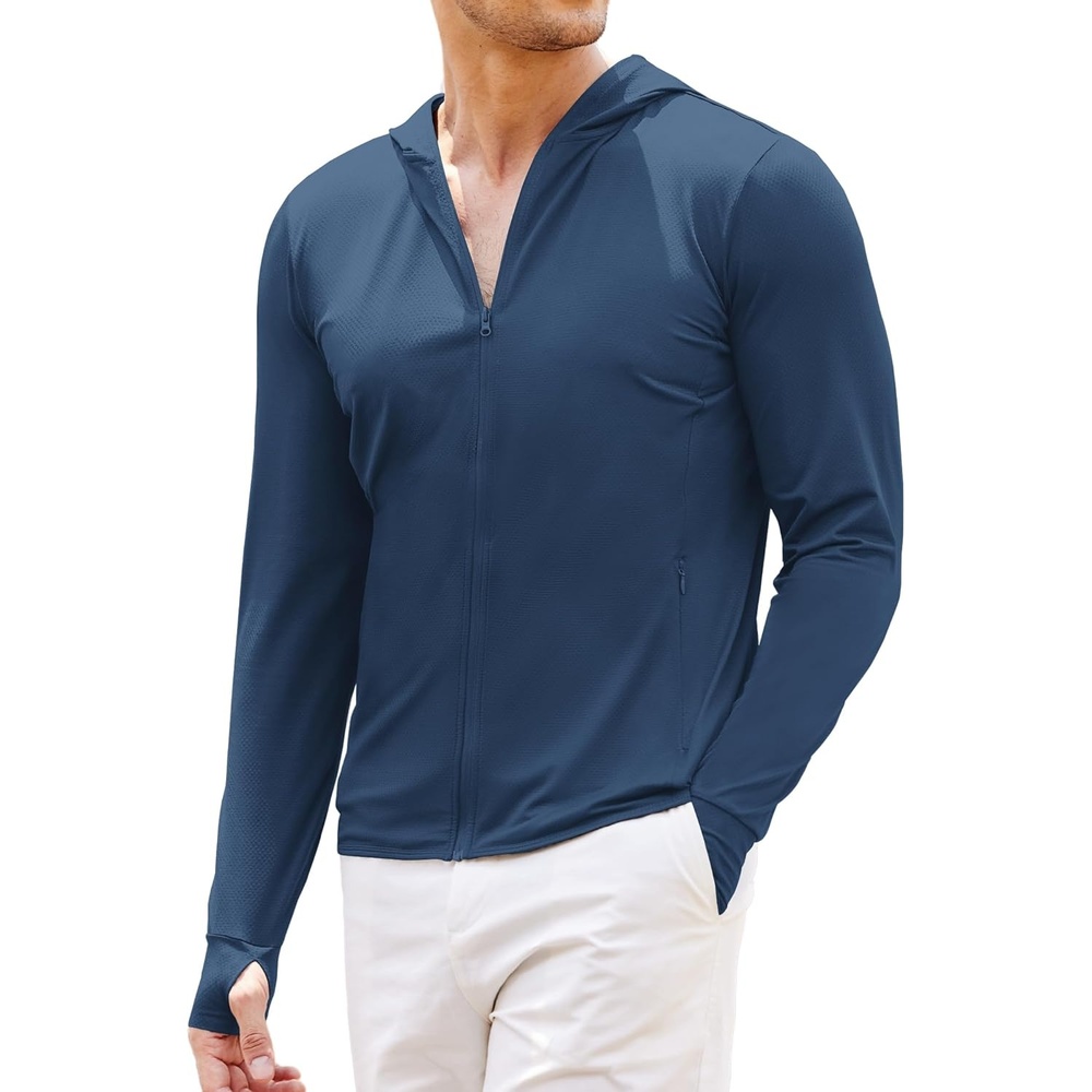image:imageCOOFANDY FullZip Mens Lightweight Hoodie UPF 50 Breathable Sun Protection Jacket with Pockets for Golf Fishing HikingDeep Blue