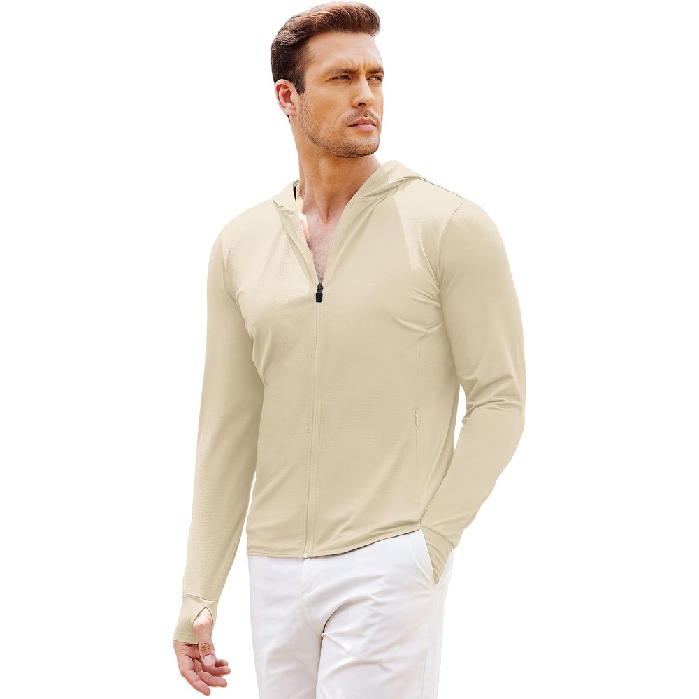image:imageCOOFANDY FullZip Mens Lightweight Hoodie UPF 50 Breathable Sun Protection Jacket with Pockets for Golf Fishing HikingLight Coffee