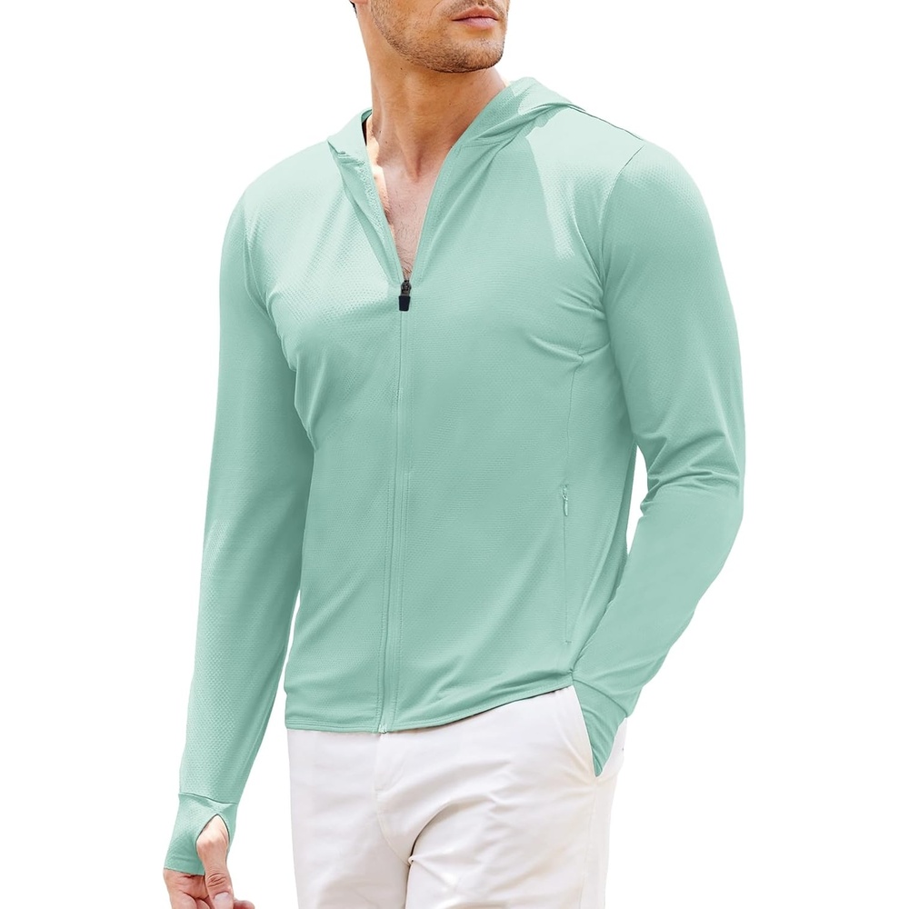 image:imageCOOFANDY FullZip Mens Lightweight Hoodie UPF 50  Breathable Sun Protection Jacket with Pockets for Golf Fishing HikingLight Green
