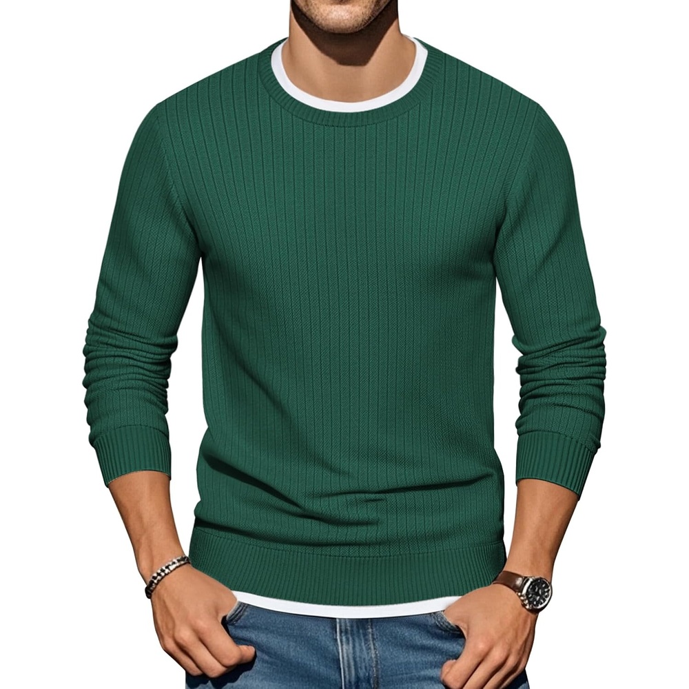 image:imageCOOFANDY Men Crew Neck Knit Sweaters Lightweight Knitted Sweaters Long Sleeve Pullover Sweater Casual Dress SweaterDark Green