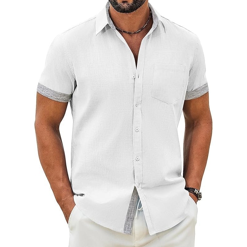 image:imageCOOFANDY Mens Button Down Shirts Short Sleeve Casual Cotton Shirts Summer Beach Wedding Shirt with PocketWhite