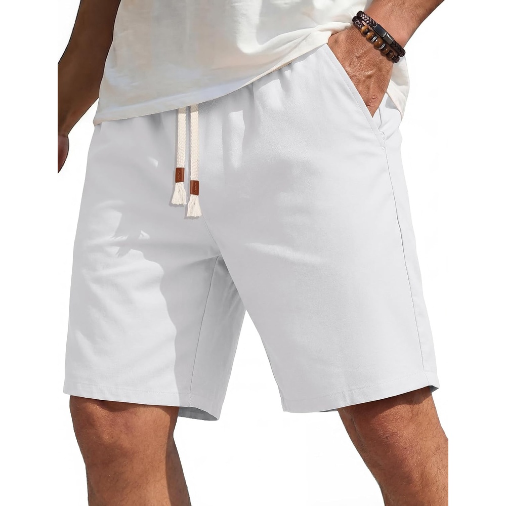 image:imageCOOFANDY Mens Casual Cotton Linen Shorts Elastic Waist Drawstring Shorts Summer Beach VacationWhite