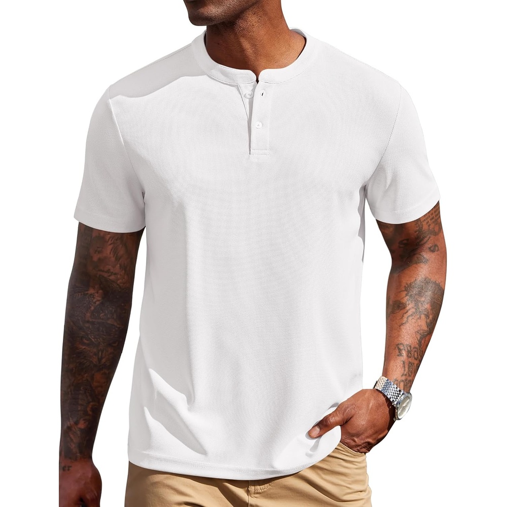 image:imageCOOFANDY Mens Henley Shirts Short Sleeve Texture Casual Button Henley Summer Classic Basic Tee ShirtsWhite