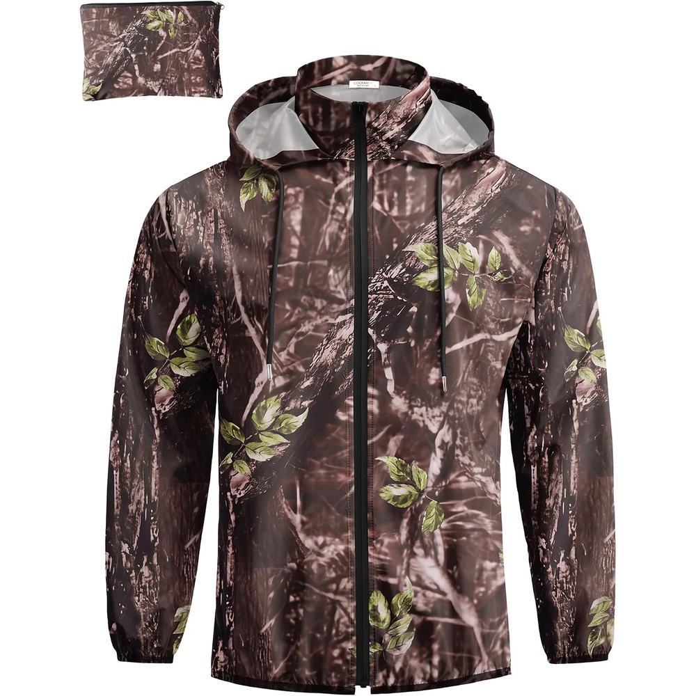 image:imageCOOFANDY Mens Light Rain Jacket with Hood Packable Waterproof Raincoat Golf Rain Gear Travel Hiking WindbreakerCamo Woodland