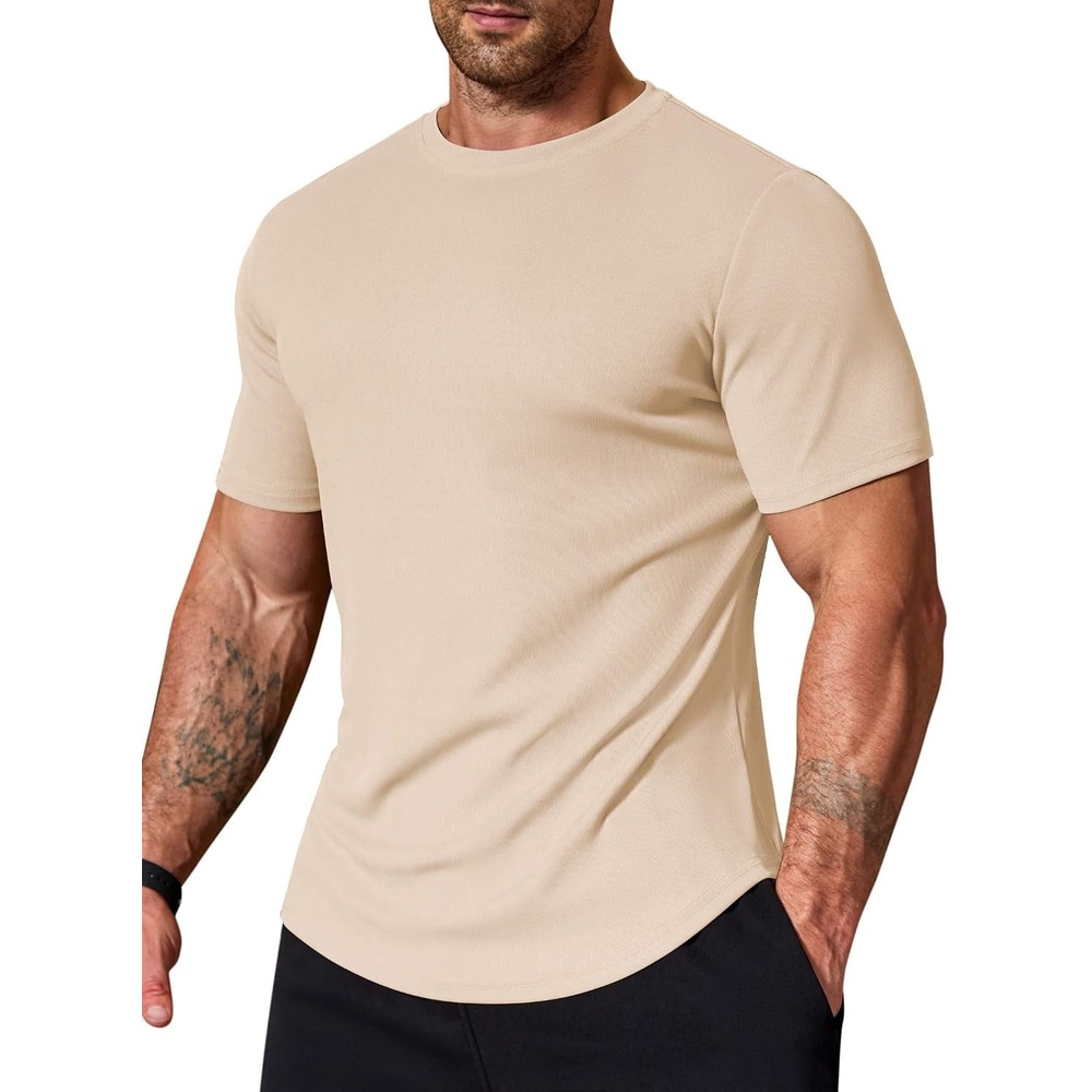 image:imageCOOFANDY Mens Muscle T Shirts Short Sleeve Slim Fit Tshirts Gym Workout Athletic Crewneck ShirtBeige