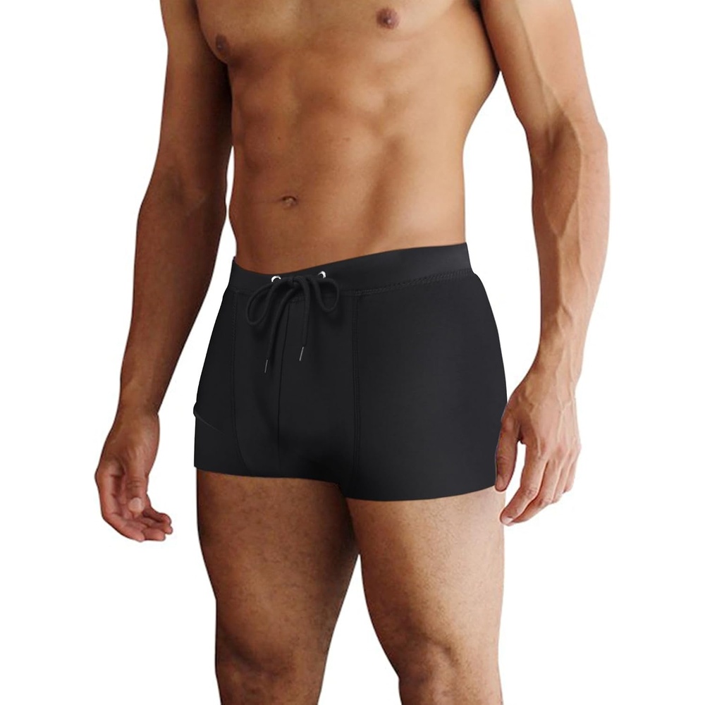 image:imageCOOFANDY Mens Square Leg Swim Briefs Tight Swim Trunks Swimsuit Athletic Bathing Suit Swimwear with LinerA Solid Black