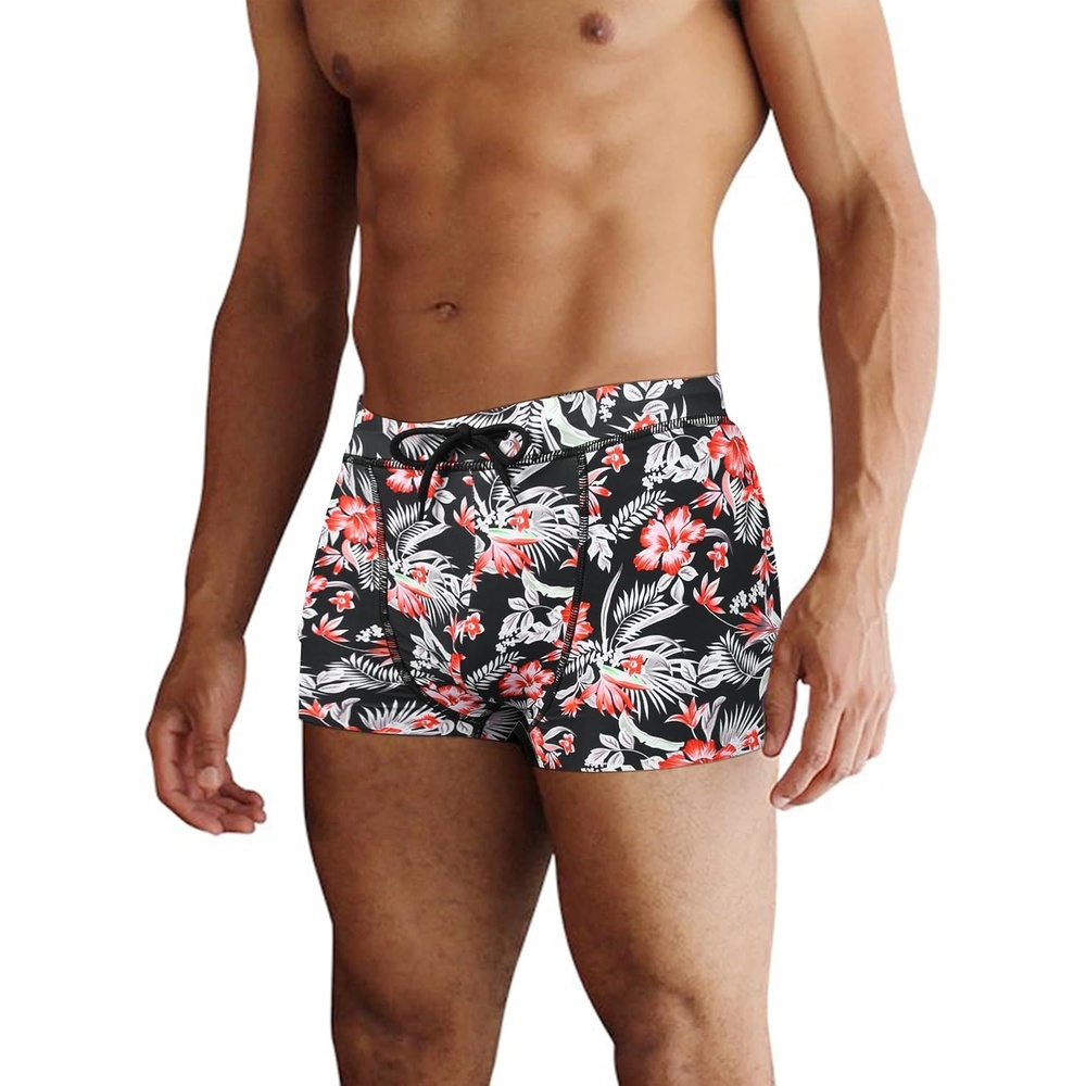 image:imageCOOFANDY Mens Square Leg Swim Briefs Tight Swim Trunks Swimsuit Athletic Bathing Suit Swimwear with LinerP Pattern10 Hibiscus