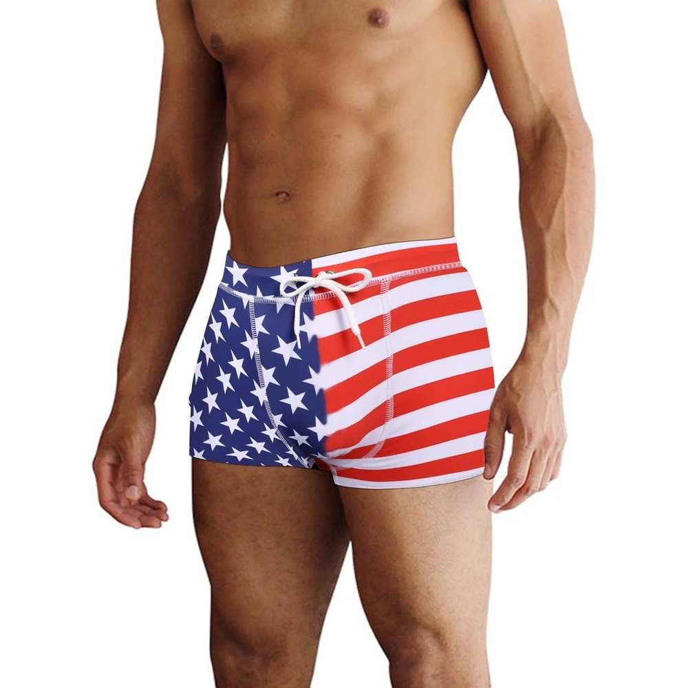 image:imageCOOFANDY Mens Square Leg Swim Briefs Tight Swim Trunks Swimsuit Athletic Bathing Suit Swimwear with LinerP Pattern12 American Flag