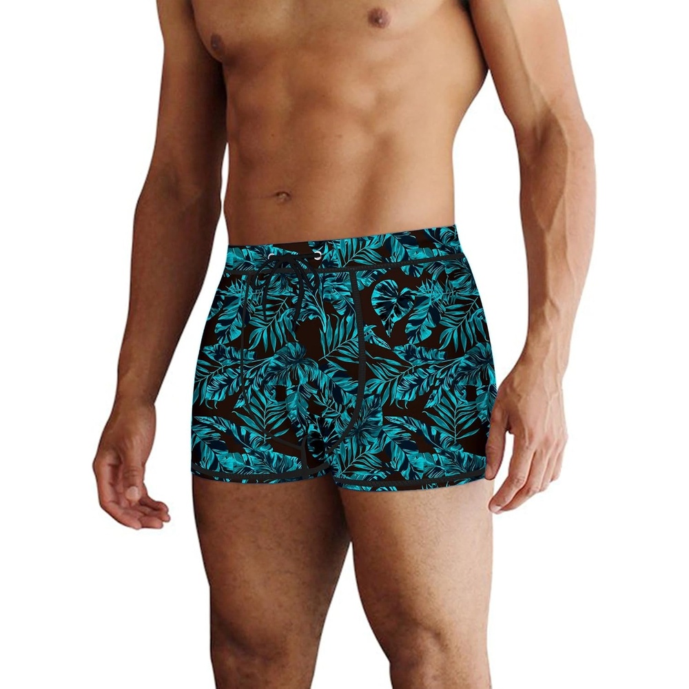 image:imageCOOFANDY Mens Square Leg Swim Briefs Tight Swim Trunks Swimsuit Athletic Bathing Suit Swimwear with LinerPattern Black Leaves