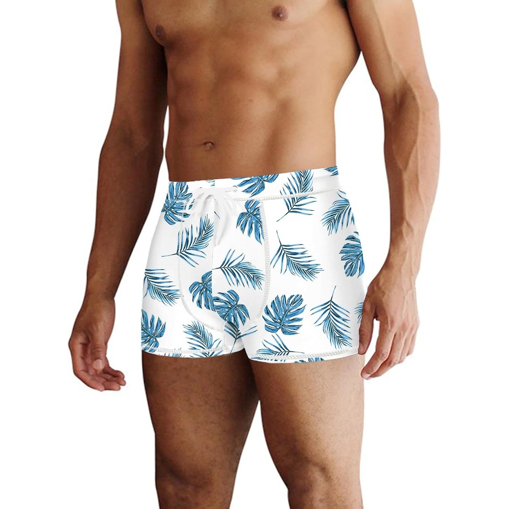 image:imageCOOFANDY Mens Square Leg Swim Briefs Tight Swim Trunks Swimsuit Athletic Bathing Suit Swimwear with LinerPattern Blue Leaf