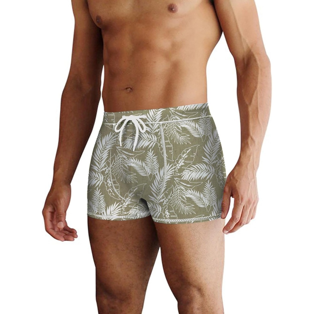 image:imageCOOFANDY Mens Square Leg Swim Briefs Tight Swim Trunks Swimsuit Athletic Bathing Suit Swimwear with LinerPattern Green Plam Leaf
