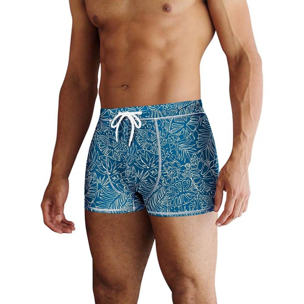 image:imageCOOFANDY Mens Square Leg Swim Briefs Tight Swim Trunks Swimsuit Athletic Bathing Suit Swimwear with LinerPattern Leaves Flowers