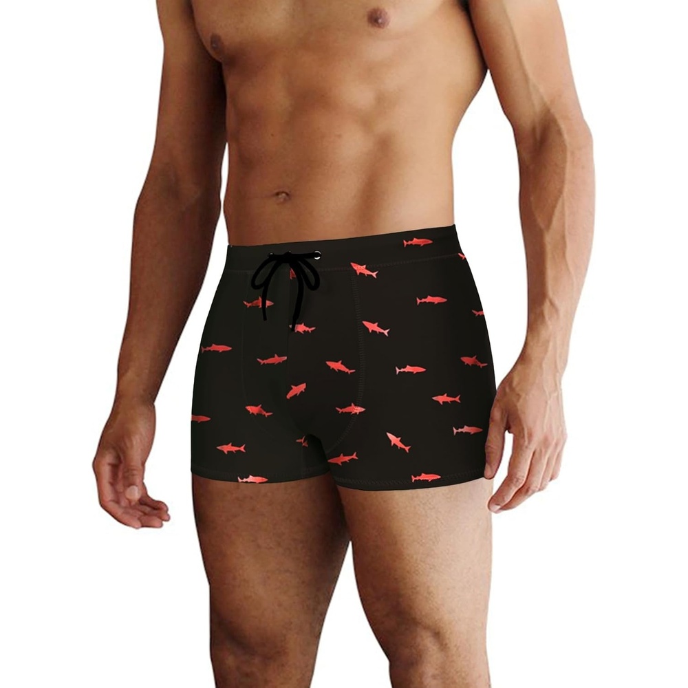 image:imageCOOFANDY Mens Square Leg Swim Briefs Tight Swim Trunks Swimsuit Athletic Bathing Suit Swimwear with LinerPattern Red Shark