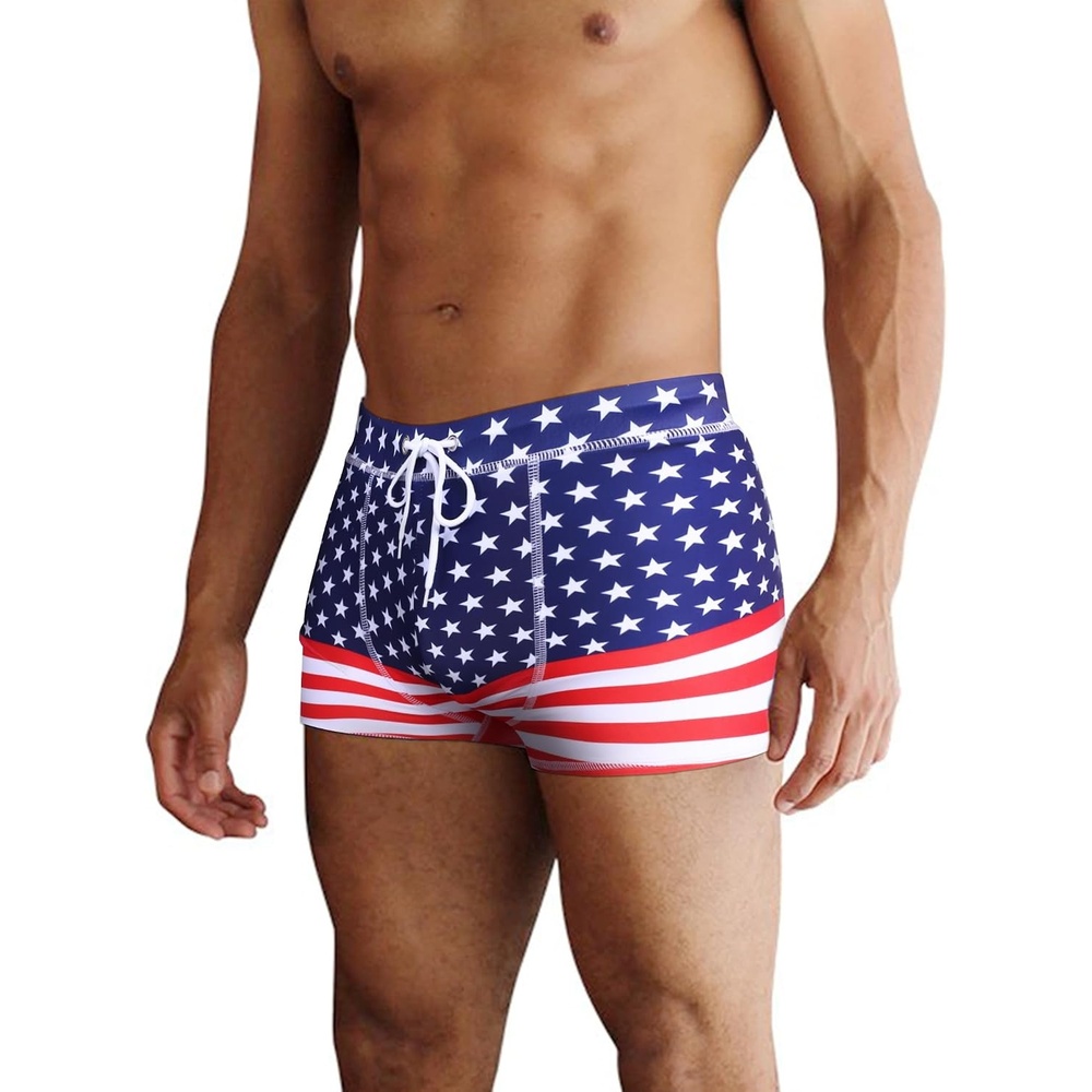 image:imageCOOFANDY Mens Square Leg Swim Briefs Tight Swim Trunks Swimsuit Athletic Bathing Suit Swimwear with LinerPattern4 American Flag