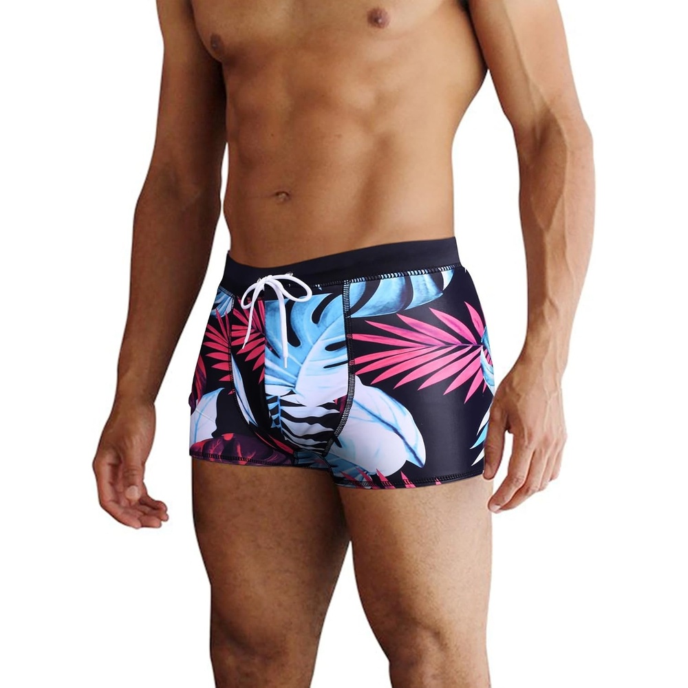 image:imageCOOFANDY Mens Square Leg Swim Briefs Tight Swim Trunks Swimsuit Athletic Bathing Suit Swimwear with LinerPattern5 Tropical Leaves
