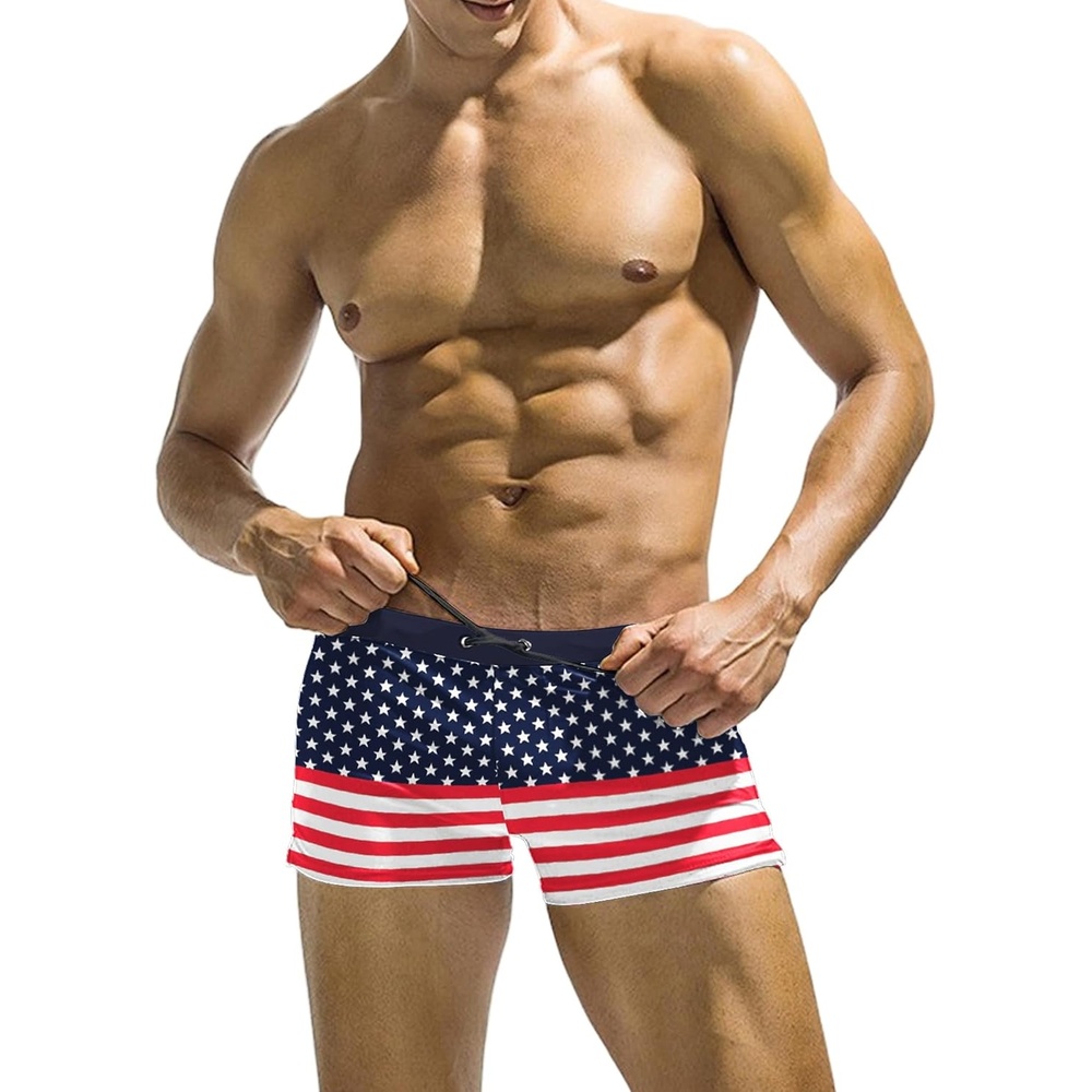 image:imageCOOFANDY Mens Square Leg Swim Briefs Tight Swim Trunks Swimsuit Athletic Bathing Suit Swimwear with LinerZ American Flag