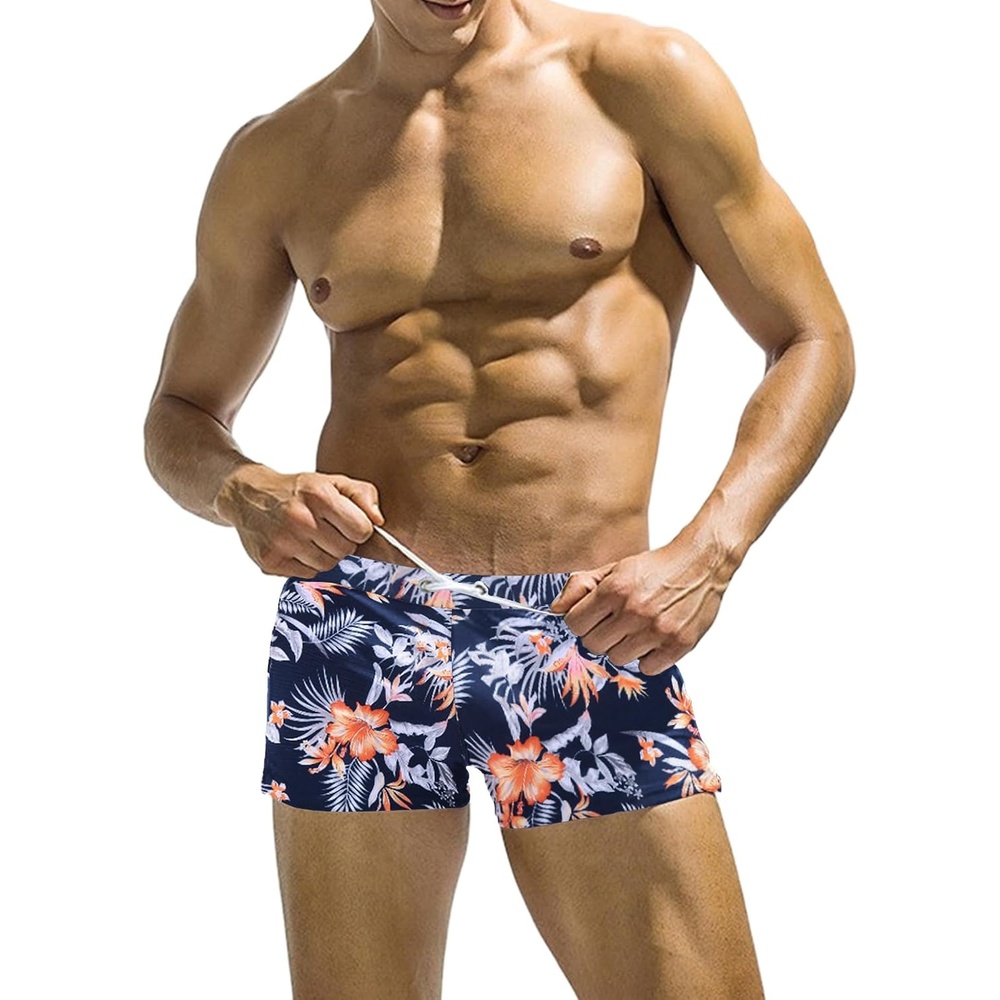 image:imageCOOFANDY Mens Square Leg Swim Briefs Tight Swim Trunks Swimsuit Athletic Bathing Suit Swimwear with LinerZ Navy Blue Flowers