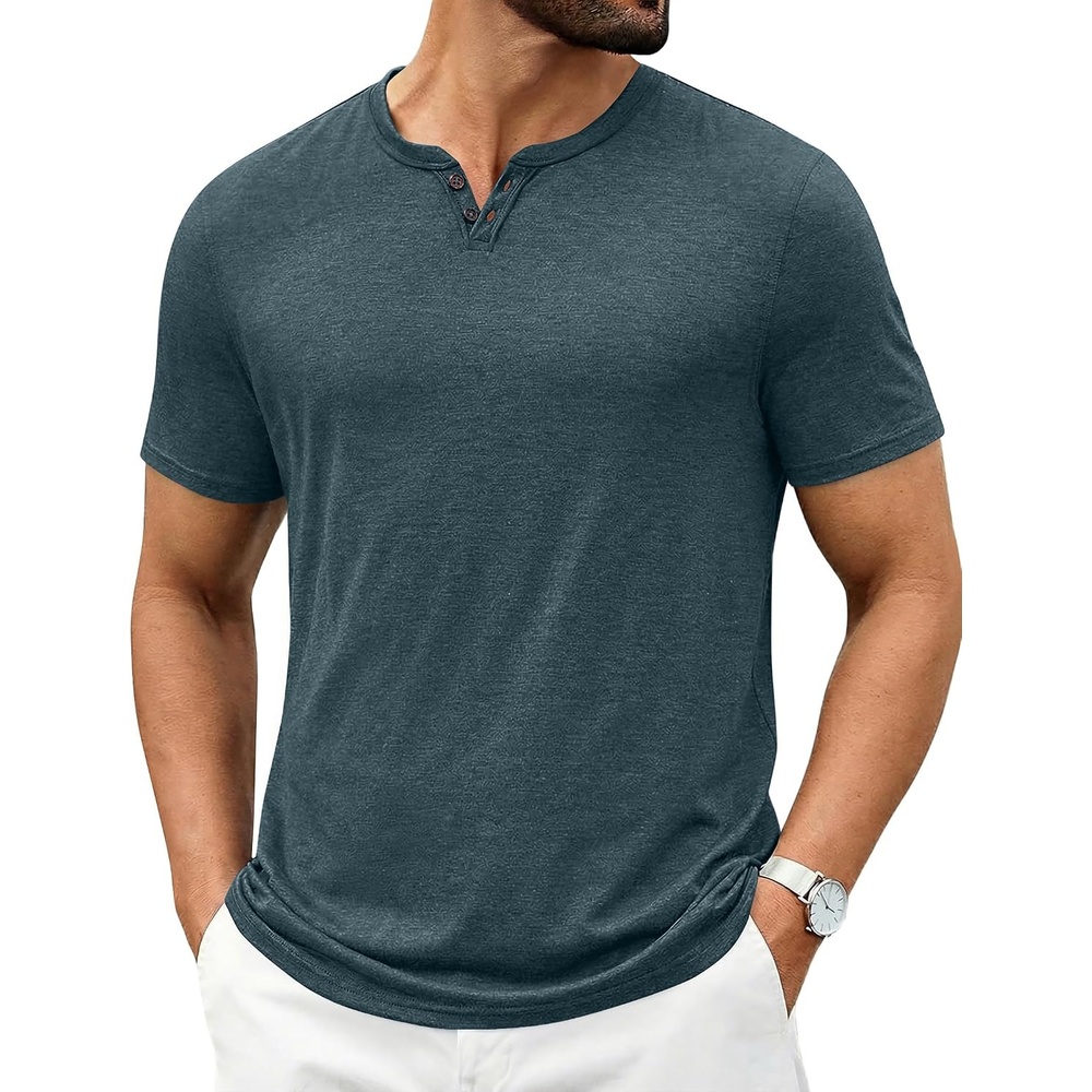 image:imageCOOFANDY Mens T Shirts Short Sleeve Casual V Neck TShirt Soft Notch Neck Tee Classic Plain ShirtsLake Green