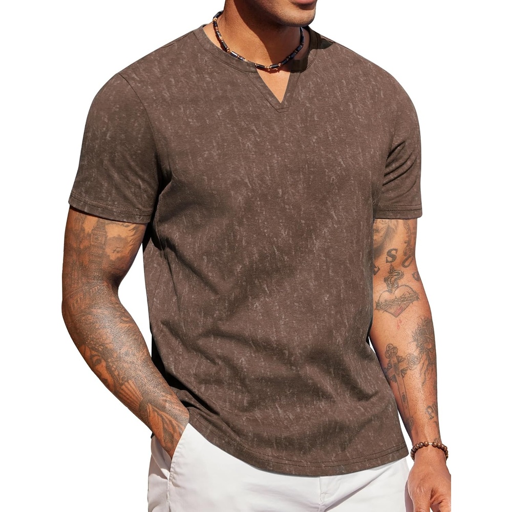image:imageCOOFANDY Mens T Shirts V Neck 100 Cotton Short Sleeve Casual Summer Vintage Tee ShirtBrown