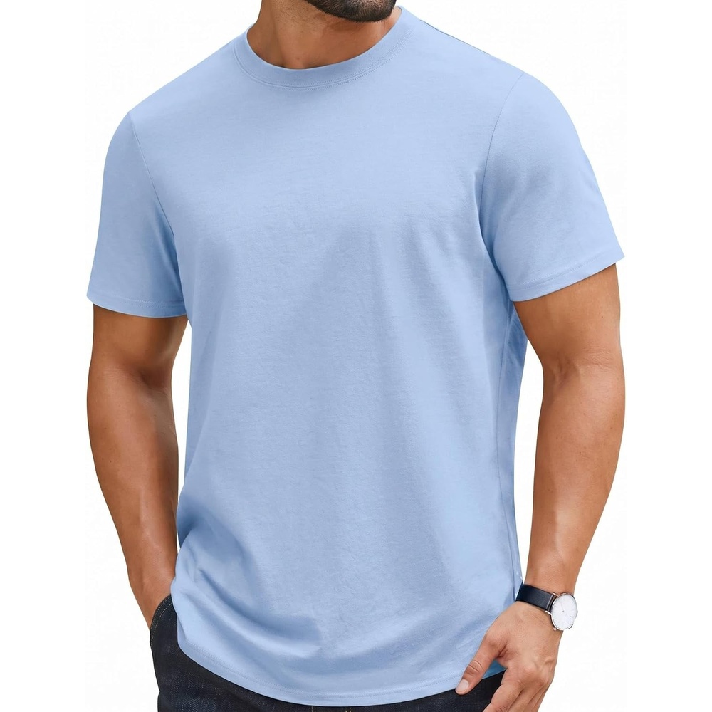 image:imageCOOFANDY Mens TShirts 100 Cotton Crewneck Short Sleeve Tees Casual Plain ShirtsClear Blue