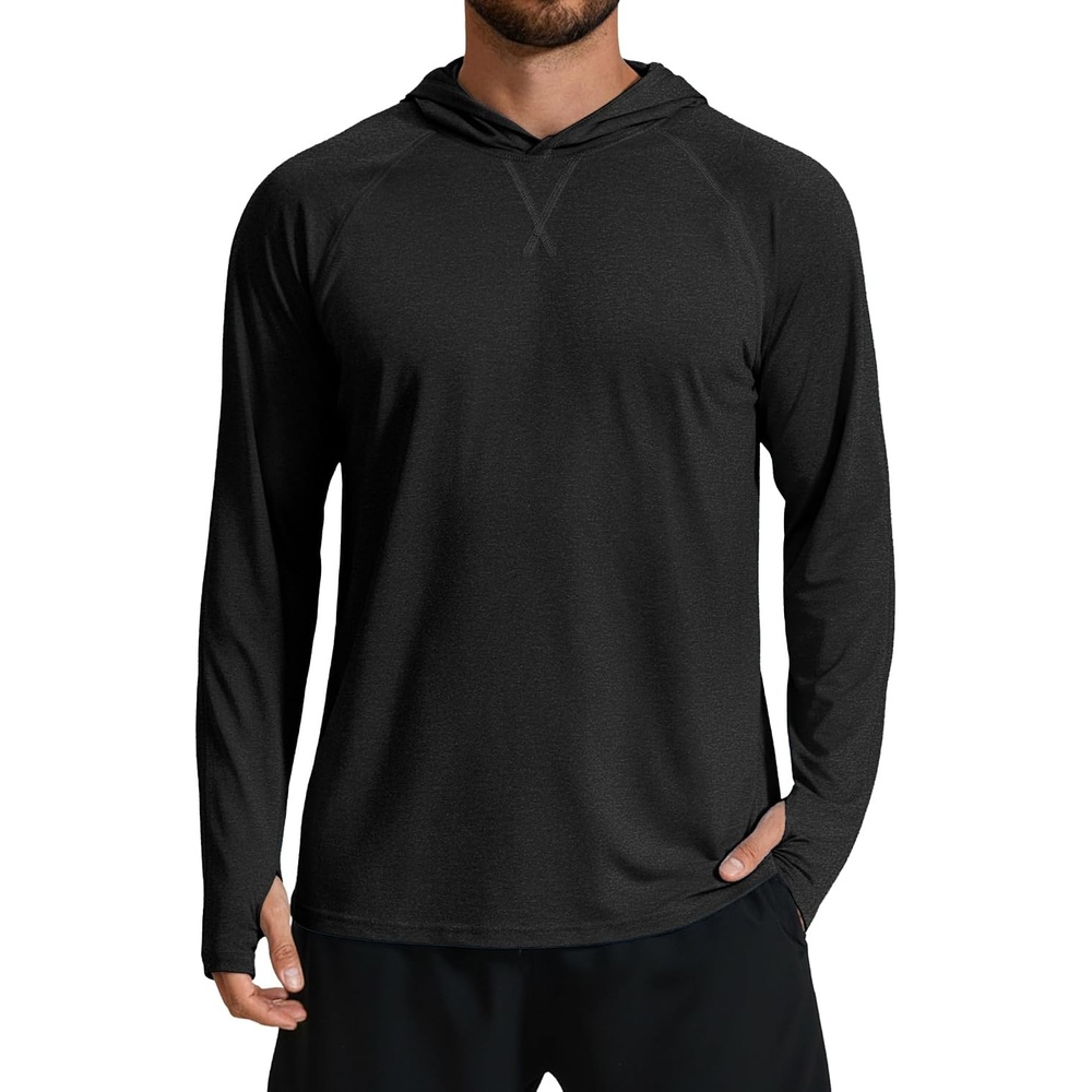 image:imageCOOFANDY Mens UPF 50 Fishing Shirt Lightweight Quick Dry UV Sun Protection Hoodie Long Sleeve SPF Hiking Running Rash GuardBlack
