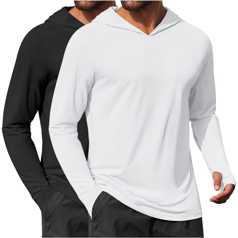 image:imageCOOFANDY Mens UPF 50 Hoodie Shirts Long Sleeve Rash Guard Sun Protection Fishing Shirts Lightweight Quick Dry Hoodies2 Packblackwhite