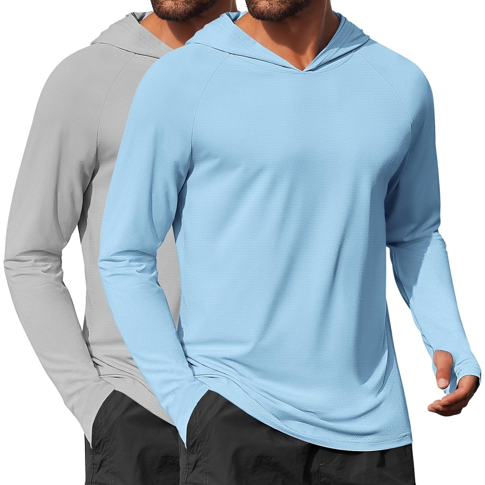 image:imageCOOFANDY Mens UPF 50 Hoodie Shirts Long Sleeve Rash Guard Sun Protection Fishing Shirts Lightweight Quick Dry Hoodies2 Packlight Bluegray