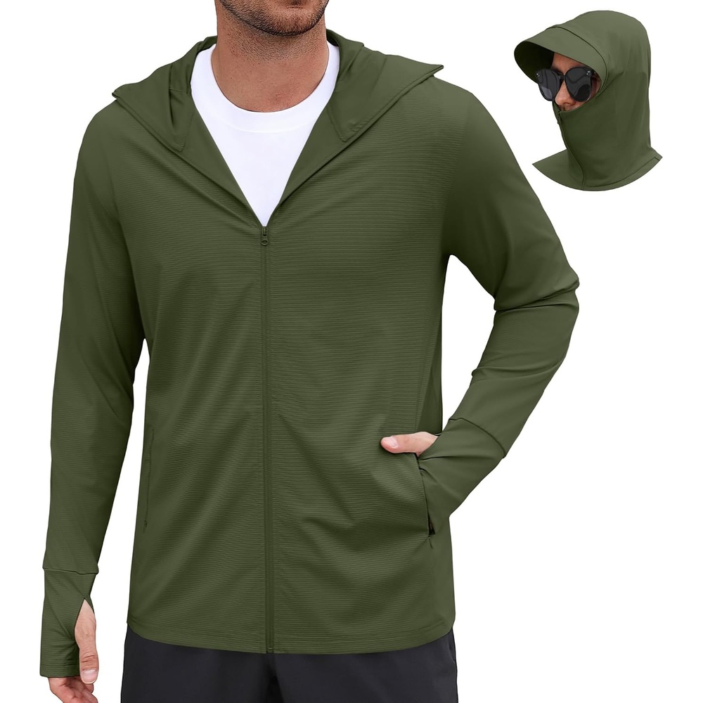 image:imageCOOFANDY Mens UPF 50 Sun Protection Hoodie Zip Up Lightweight UV Jacket Long Sleeve Sun Shirt Running Fishing Hiking OutdoorArmy Green