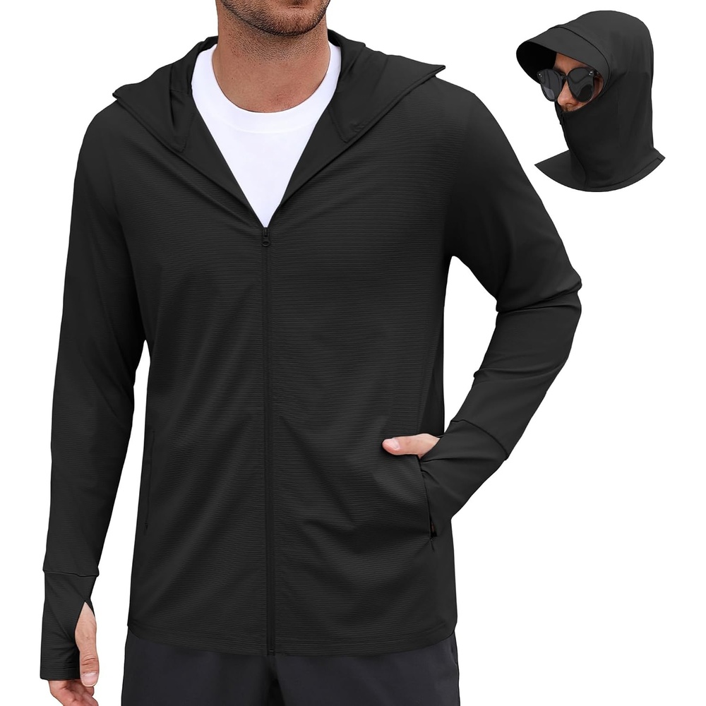 image:imageCOOFANDY Mens UPF 50 Sun Protection Hoodie Zip Up Lightweight UV Jacket Long Sleeve Sun Shirt Running Fishing Hiking OutdoorBlack