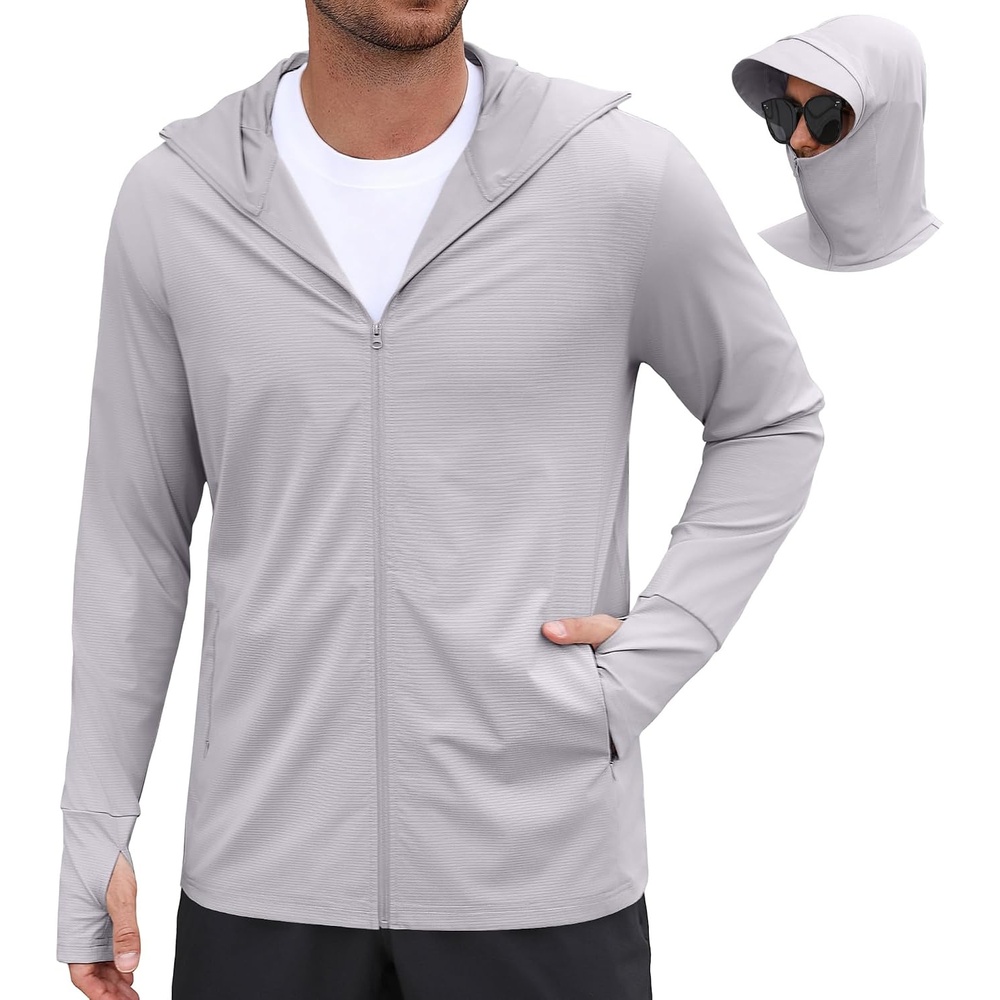 image:imageCOOFANDY Mens UPF 50 Sun Protection Hoodie Zip Up Lightweight UV Jacket Long Sleeve Sun Shirt Running Fishing Hiking OutdoorLight Grey